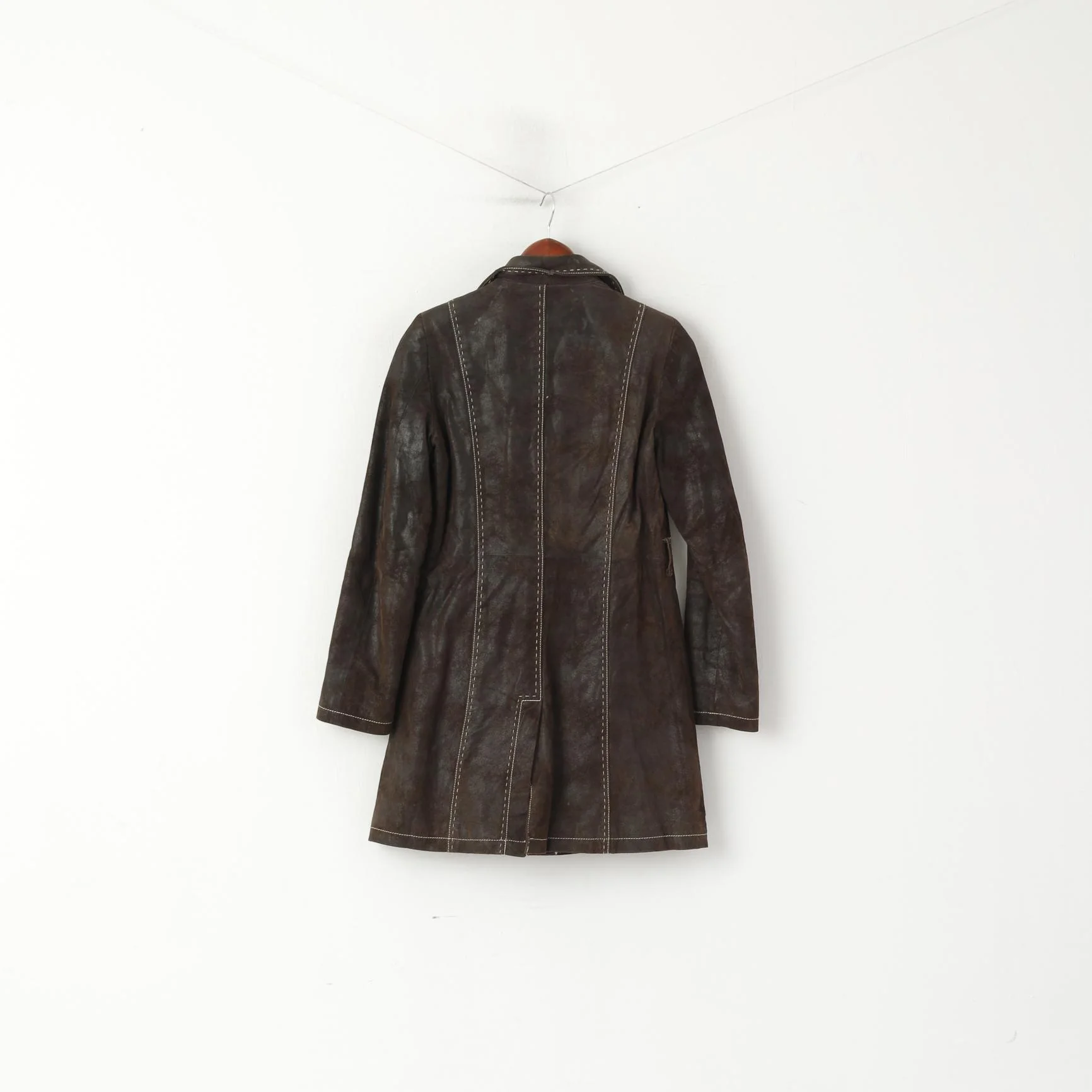 Monnari Women 36 S Leather Jacket Brown Vintage Single Breasted Shiny Coat - Image 7