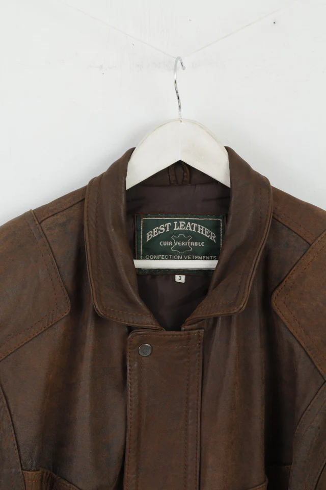 Confection Vetements Men 3 L Jacket Brown Leather Full Zipper Shoulder Pads Top - Image 2