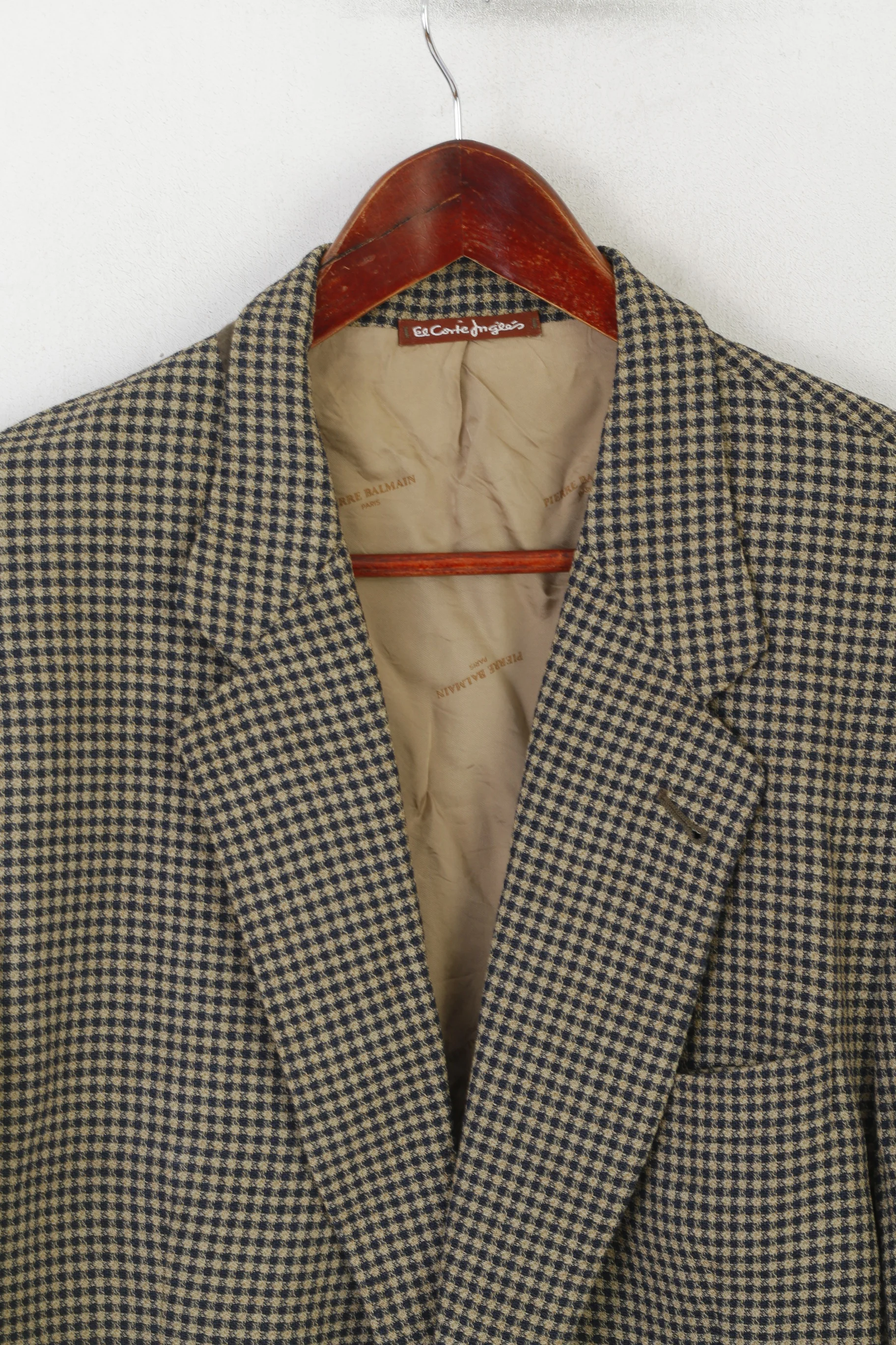 Pierre Balmain El Corte Ingles Men 56 46 Blazer Brown Wool Check Vintage Top Suit Check Wool Brown - Image 2