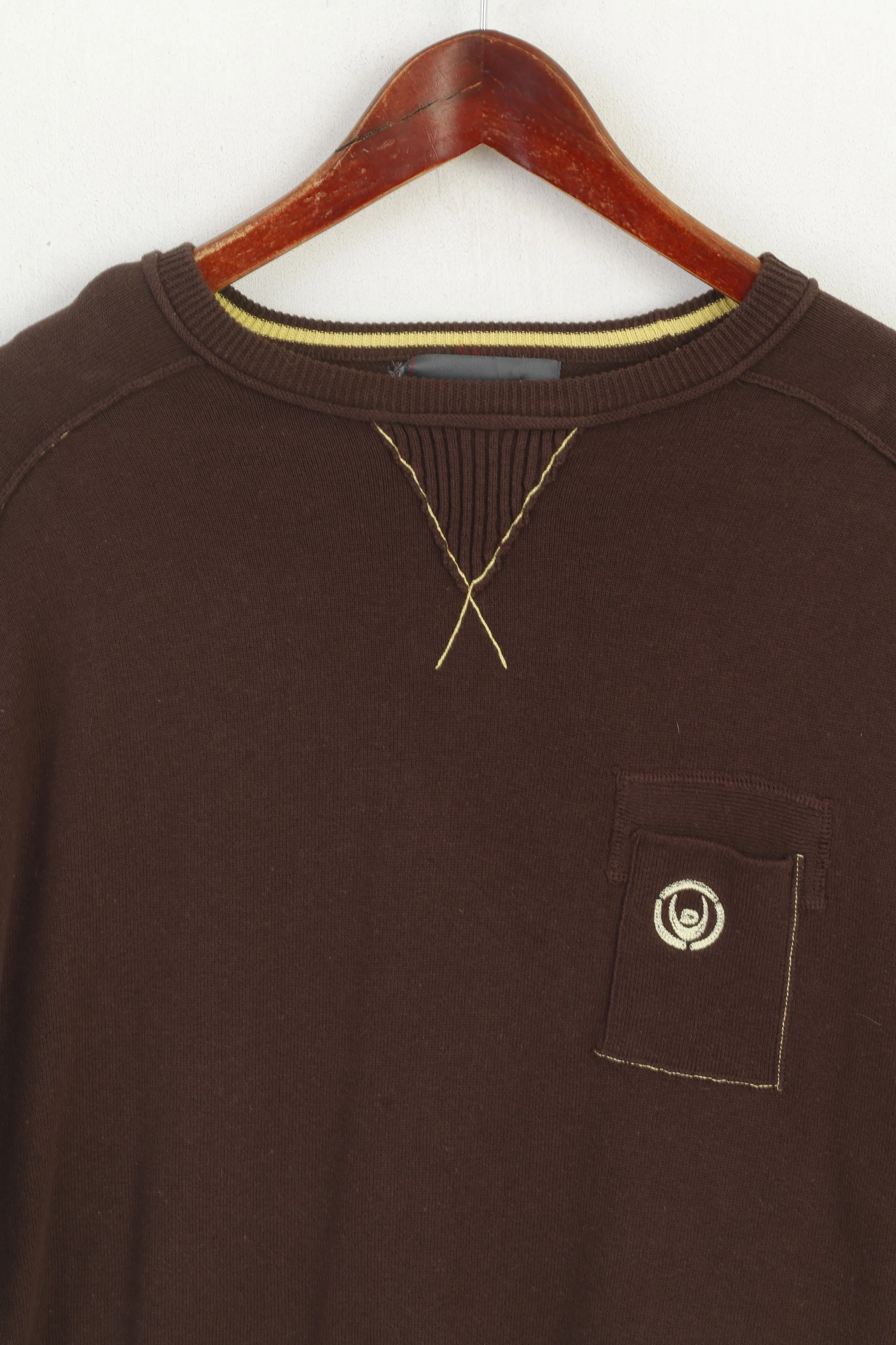 Duck and Cover Men M Jumper Brown Cotton Pocket Classic Plain Sweater - Image 2