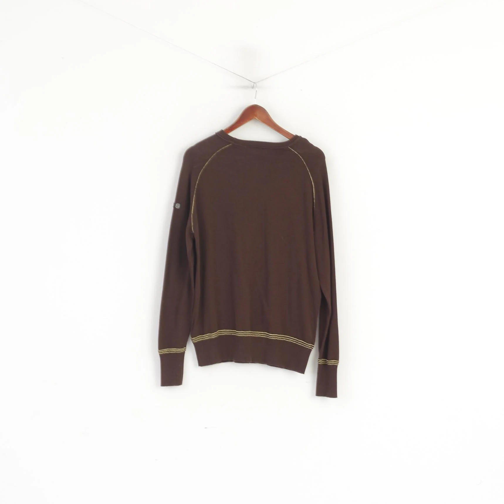 Duck and Cover Men M Jumper Brown Cotton Pocket Classic Plain Sweater - Image 7