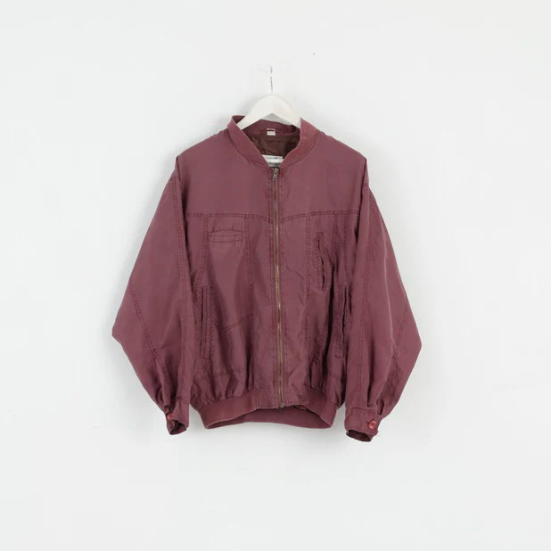 Franco Cellini Mens 40 S Jacket Plum 100% Silk Bomber Lightweight Zip Up Top