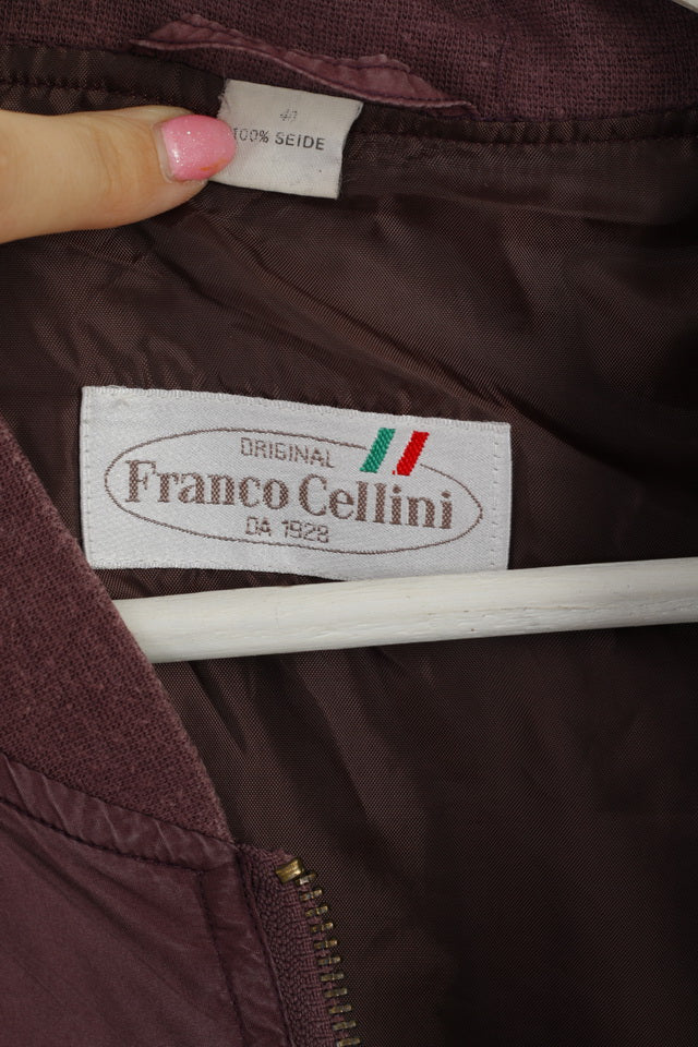 Franco Cellini Mens 40 S Jacket Plum 100% Silk Bomber Lightweight Zip Up Top - Image 3