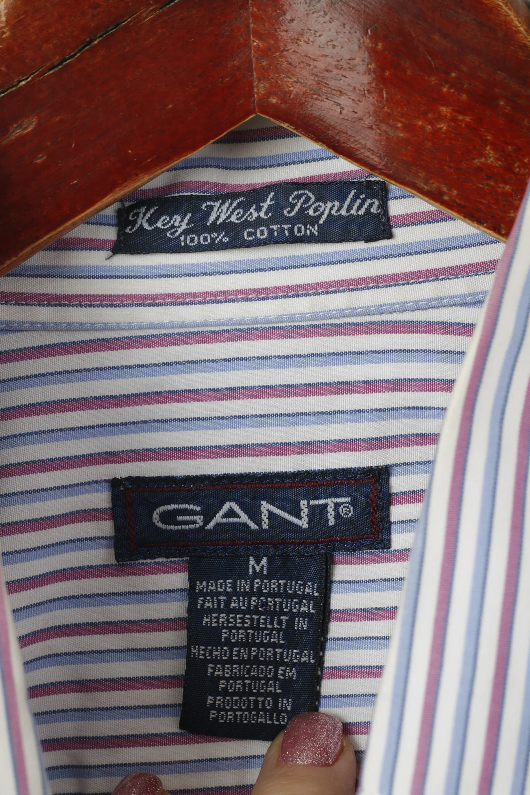 Gant Men M Casual Shirt White Blue Striped Cotton Key West Poplin Long Sleeve Top - Image 5