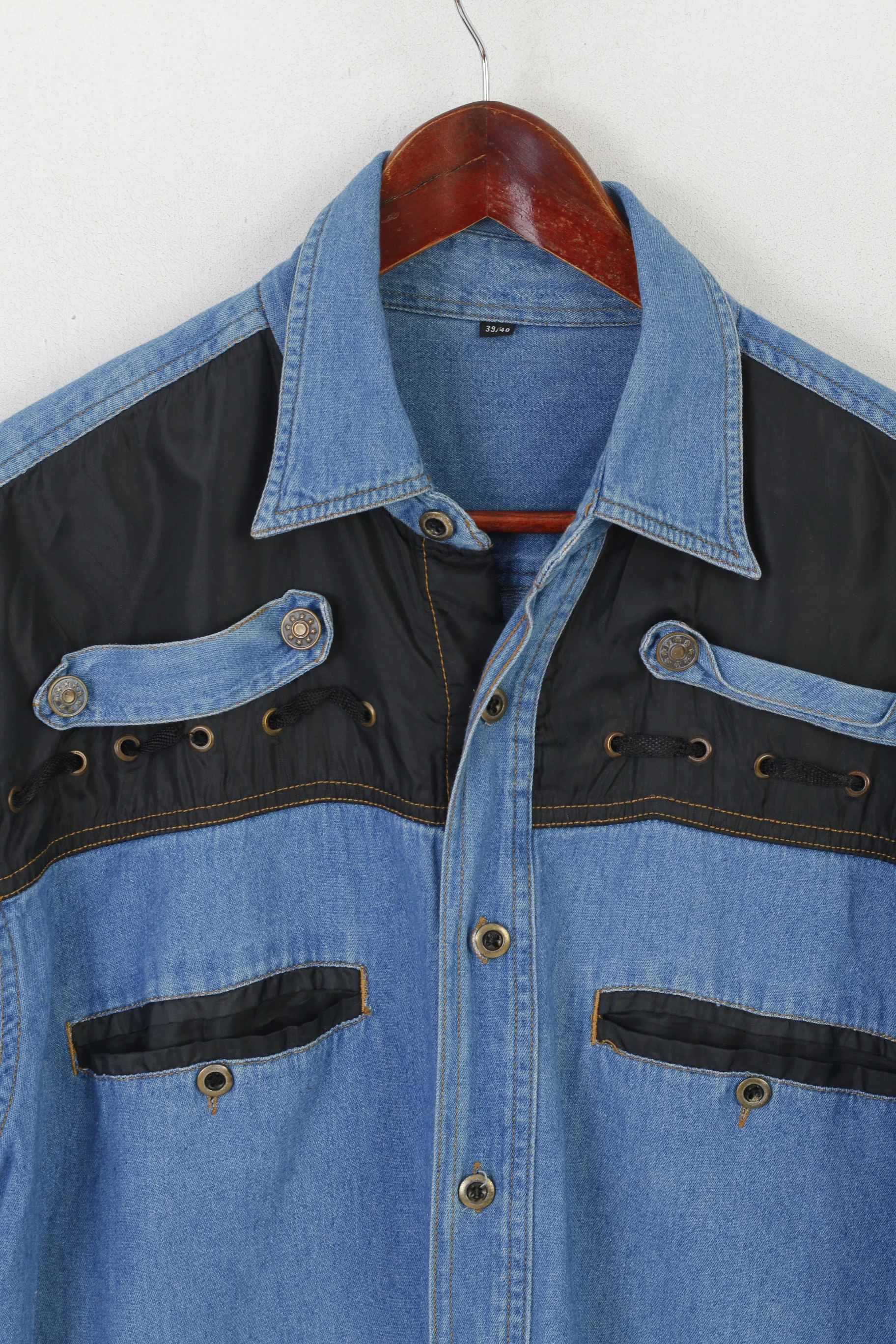 Vintage Men 39/40 M/L Casual Shirt Blue Denim Cotton Western Cowboy Top - Image 2