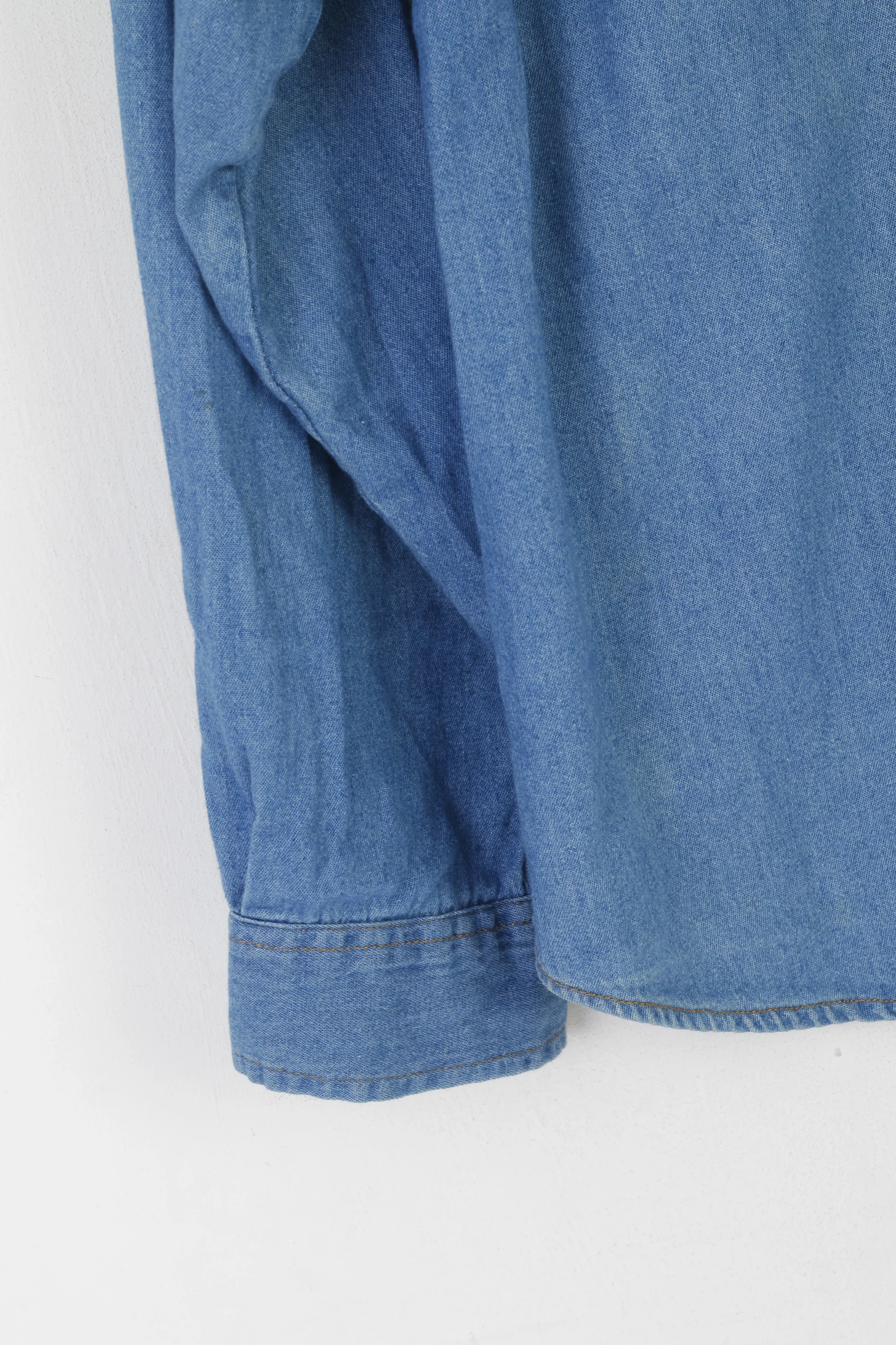 Vintage Men 39/40 M/L Casual Shirt Blue Denim Cotton Western Cowboy Top - Image 3