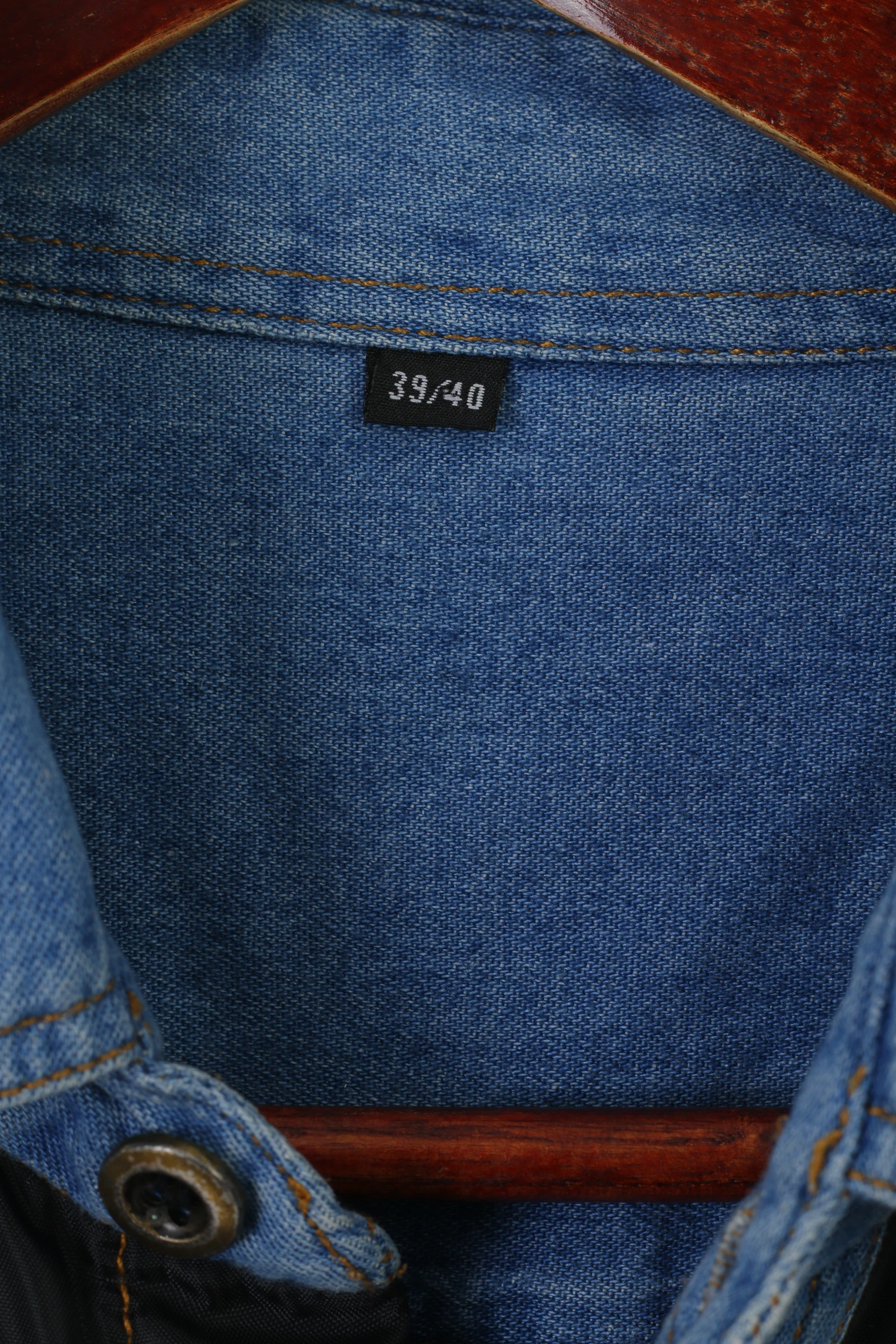 Vintage Men 39/40 M/L Casual Shirt Blue Denim Cotton Western Cowboy Top - Image 4