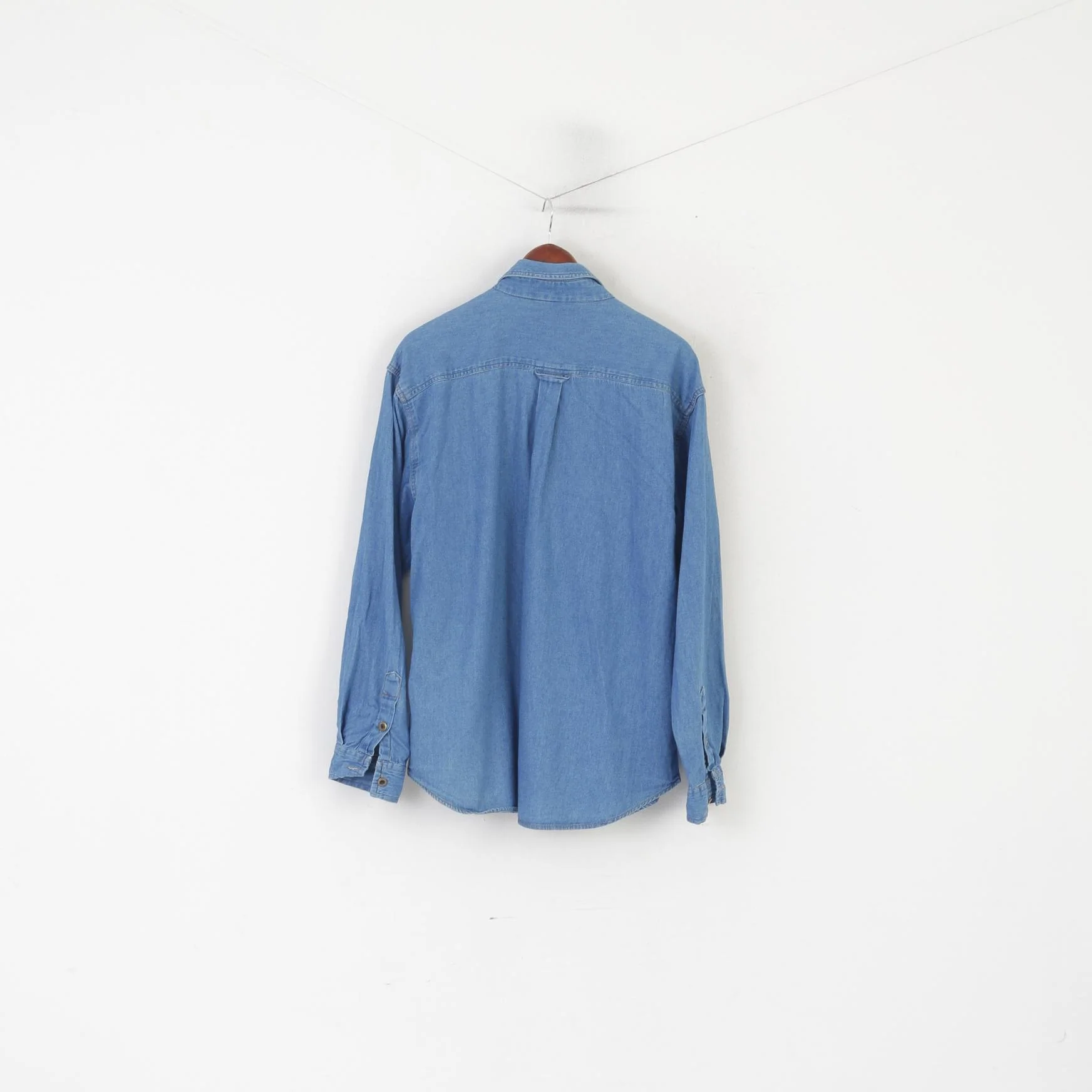 Vintage Men 39/40 M/L Casual Shirt Blue Denim Cotton Western Cowboy Top - Image 6