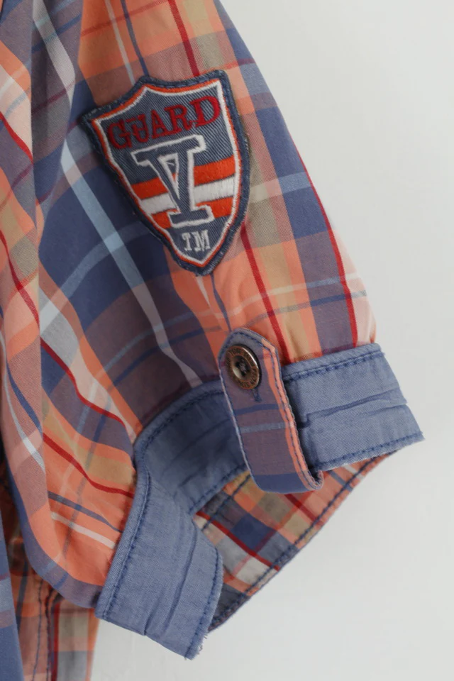 Tom Tompson Mens M Casual Shirt Blue Check Cotton Regular Fit Emroidered Back Top - Image 4