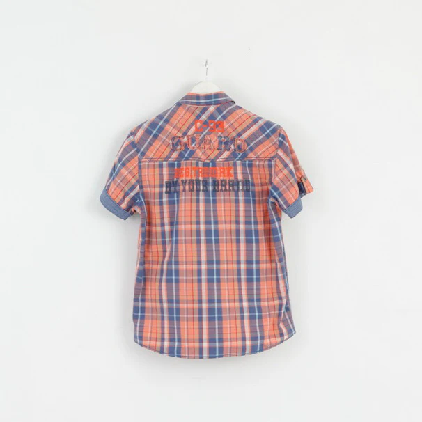 Tom Tompson Mens M Casual Shirt Blue Check Cotton Regular Fit Emroidered Back Top - Image 5