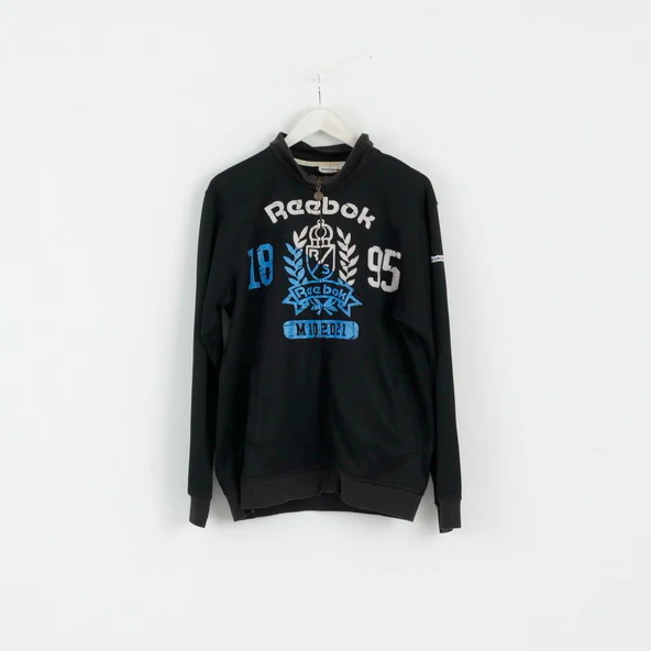 Reebok Classic Mens M Sweatshirt Black Vintage Shiny Activewear Top