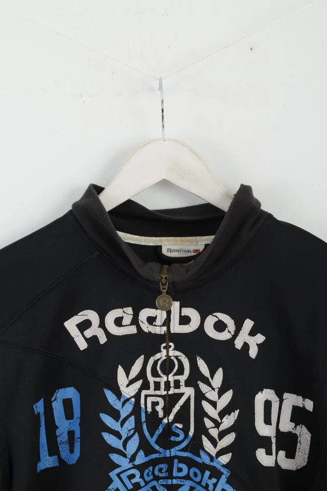 Reebok Classic Mens M Sweatshirt Black Vintage Shiny Activewear Top - Image 2