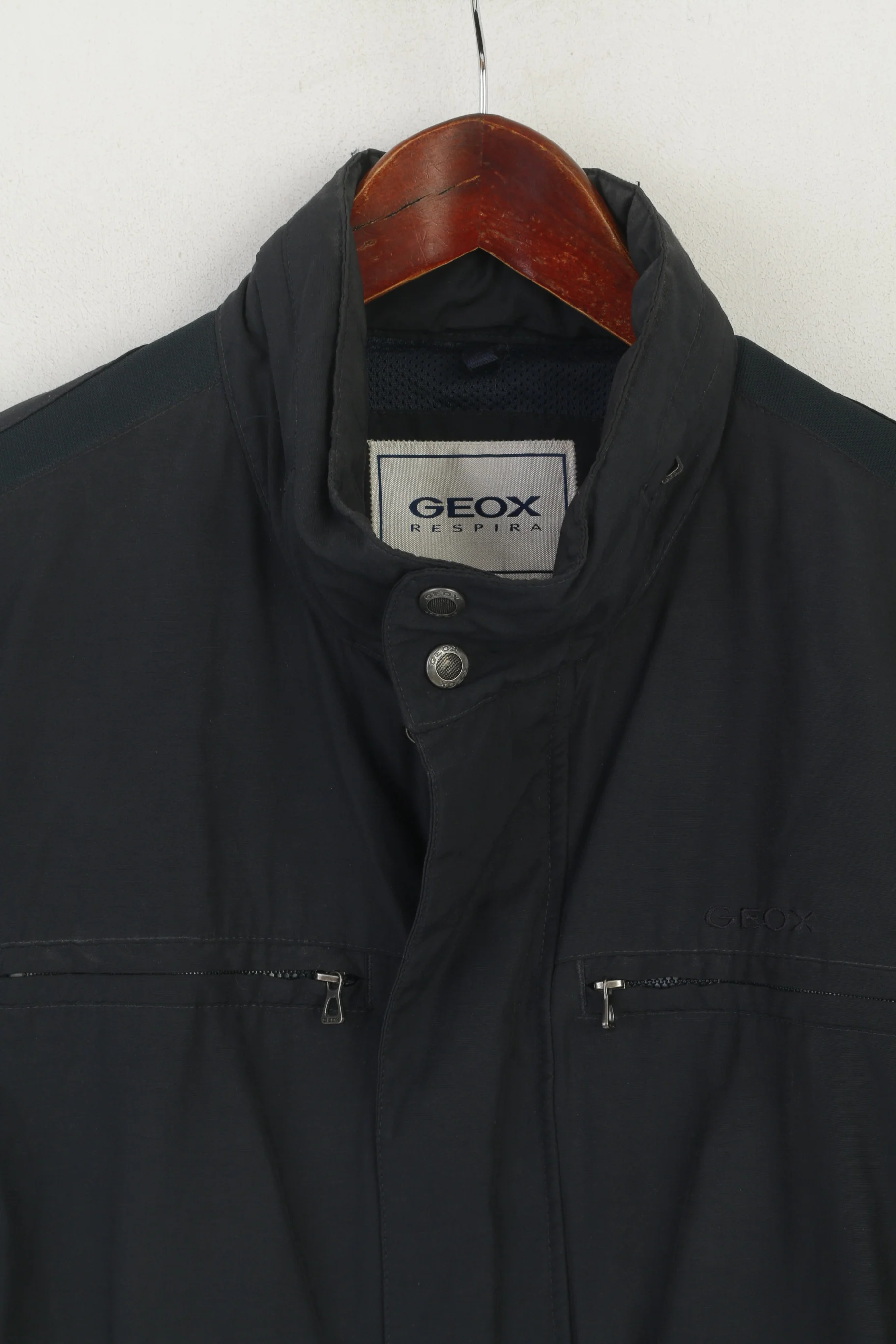 Geox Respira Men 48 S Jacket Dark Gray Nylon Cotton Lightweight HIdden hood Zip Up Top - Image 2