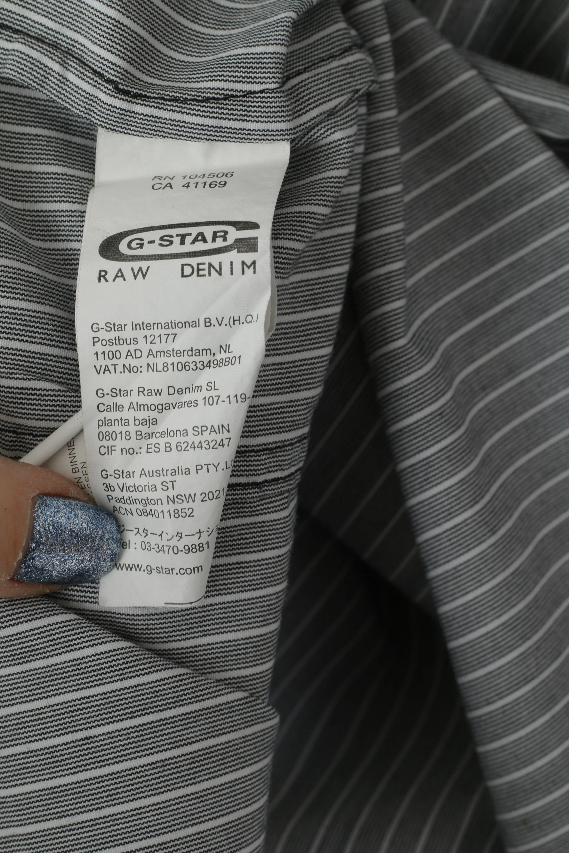 G-Star Raw Men L Casual Shirt Grey Striped Cotton Pocket Slim Fit Long Sleeve Top - Image 5