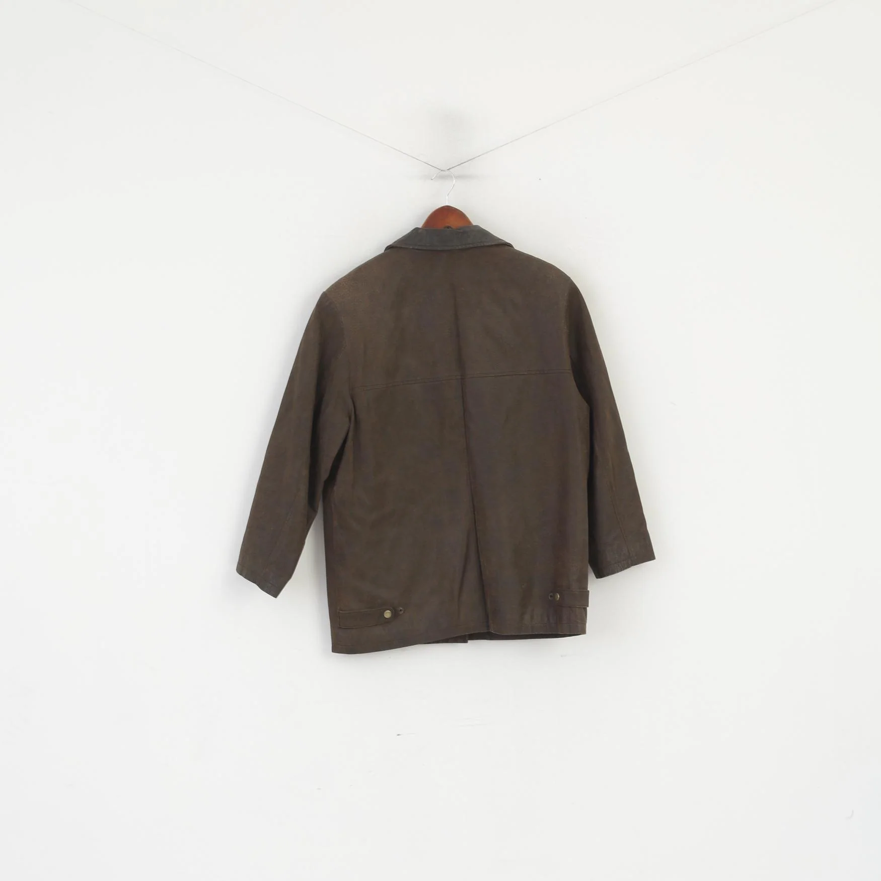 Front Line Women 38 12 M Leather Jacket Brown Vintage Shoulder Pads Retro Top - Image 7