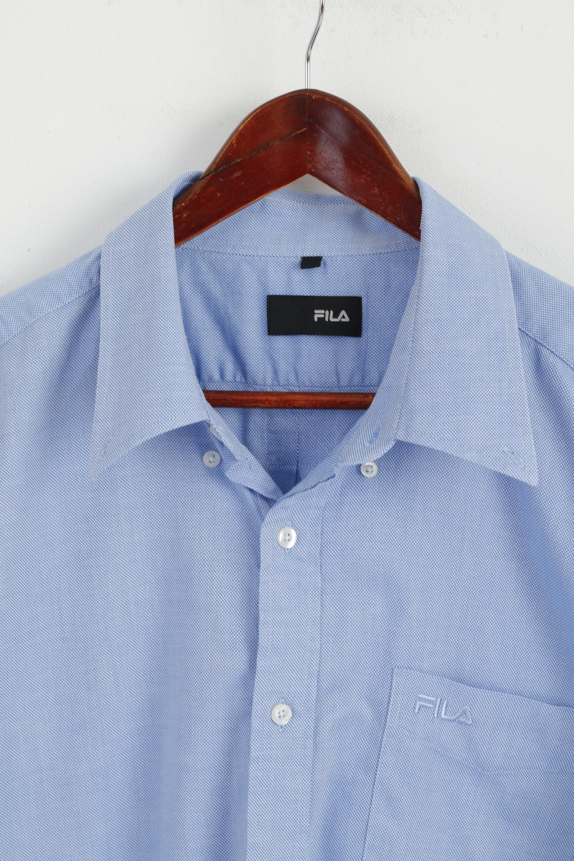 New FILA Men XXL Casual Shirt Blue Cotton Pinpoint Stellar Long Sleeve Classic Top - Image 2
