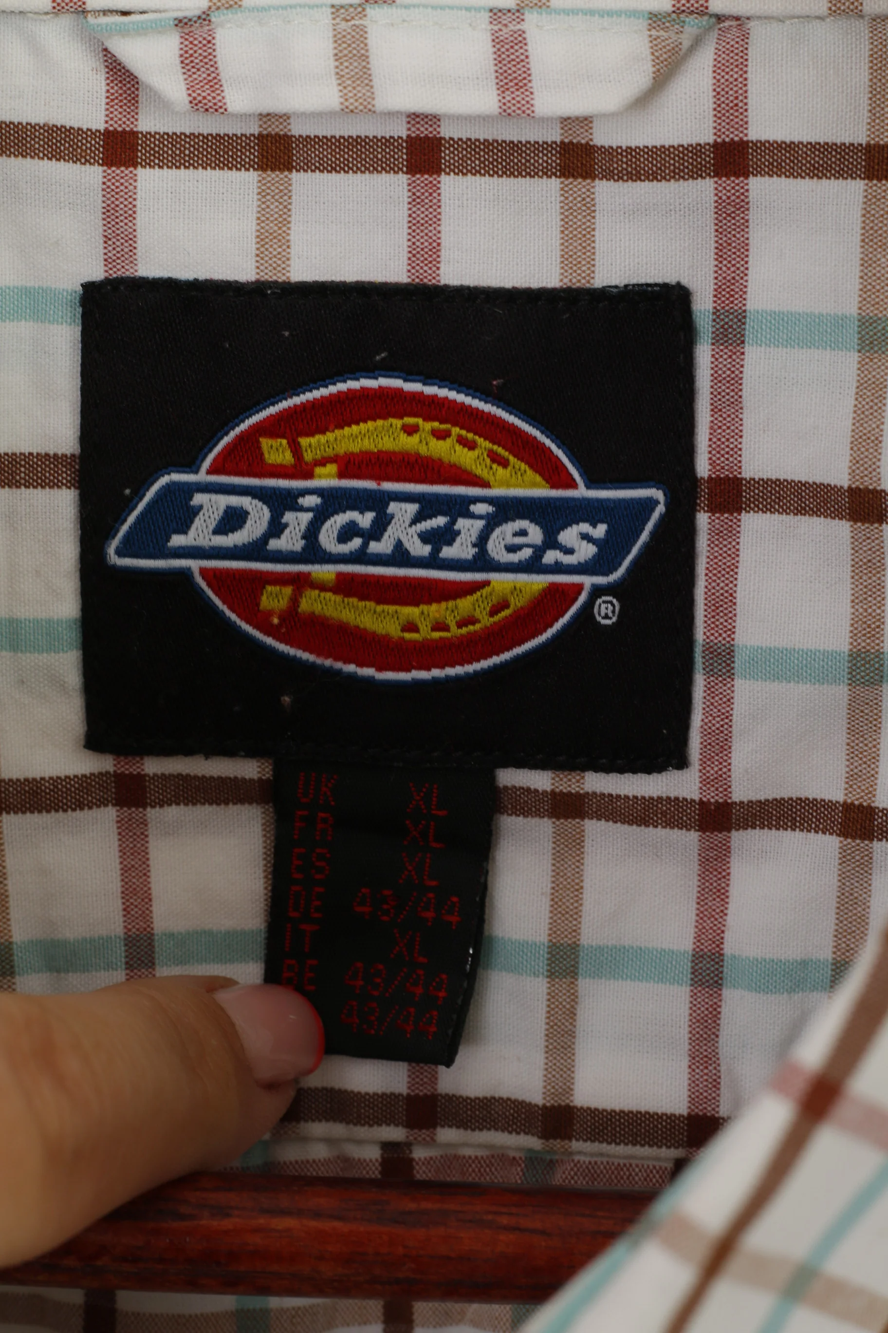 Dickies Men XL Casual Shirt Beige Checkered Cotton Blend Pocket Short Sleeve Top - Image 3