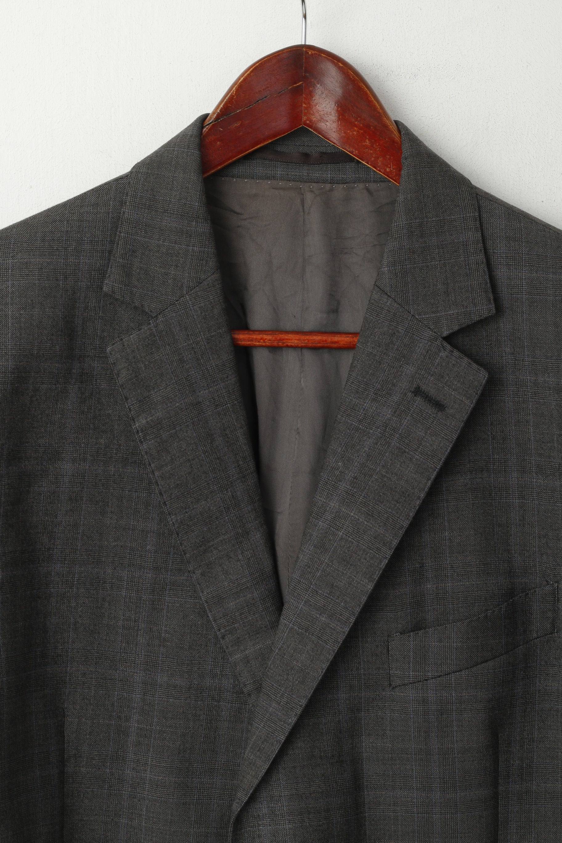Austin Reed Men 42 Blazer Grey Blue Check Wool Cashmere Single Breasted Jacket - Image 2