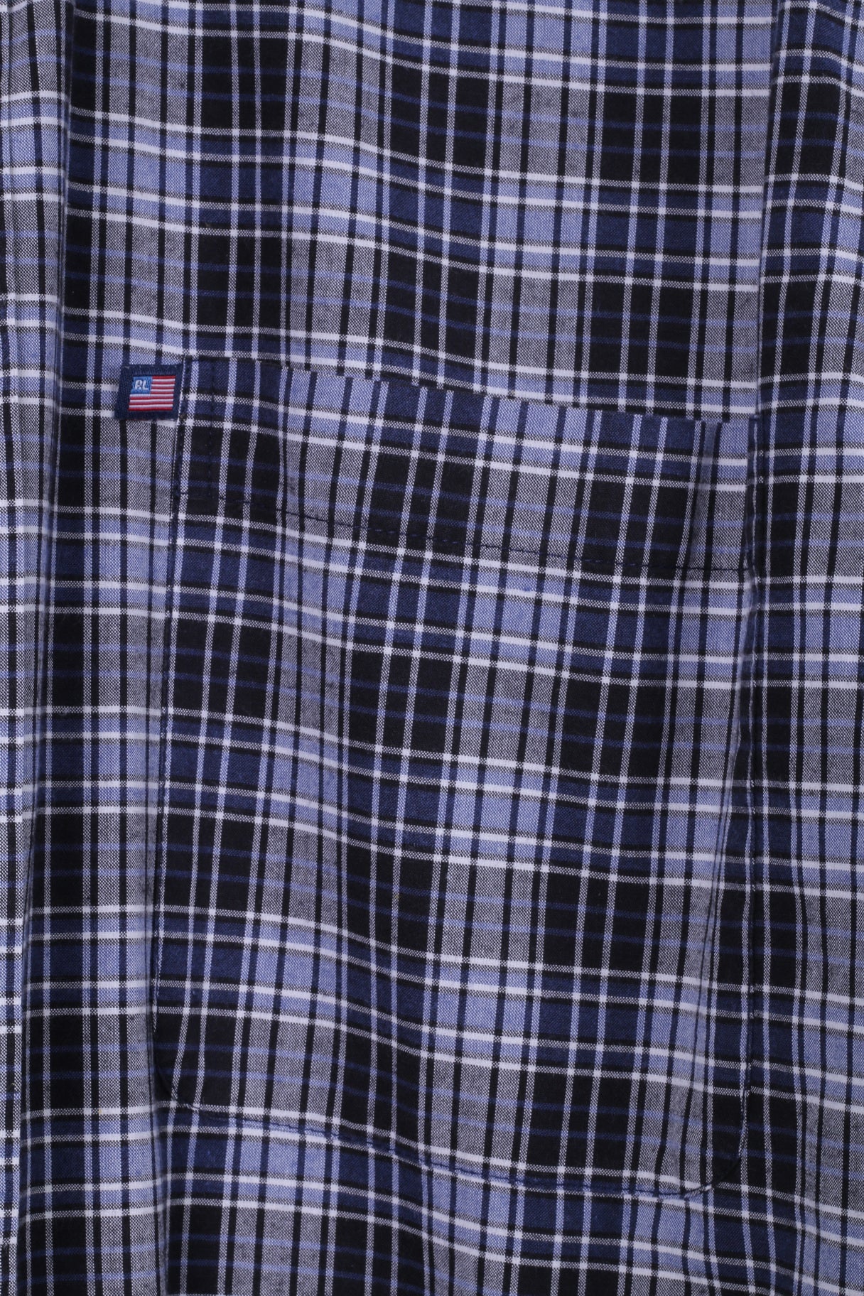 Polo Jeans Co Ralph Lauren Mens M Casual Shirt Navy Checkered Cotton Detailed Buttons Top - Image 3
