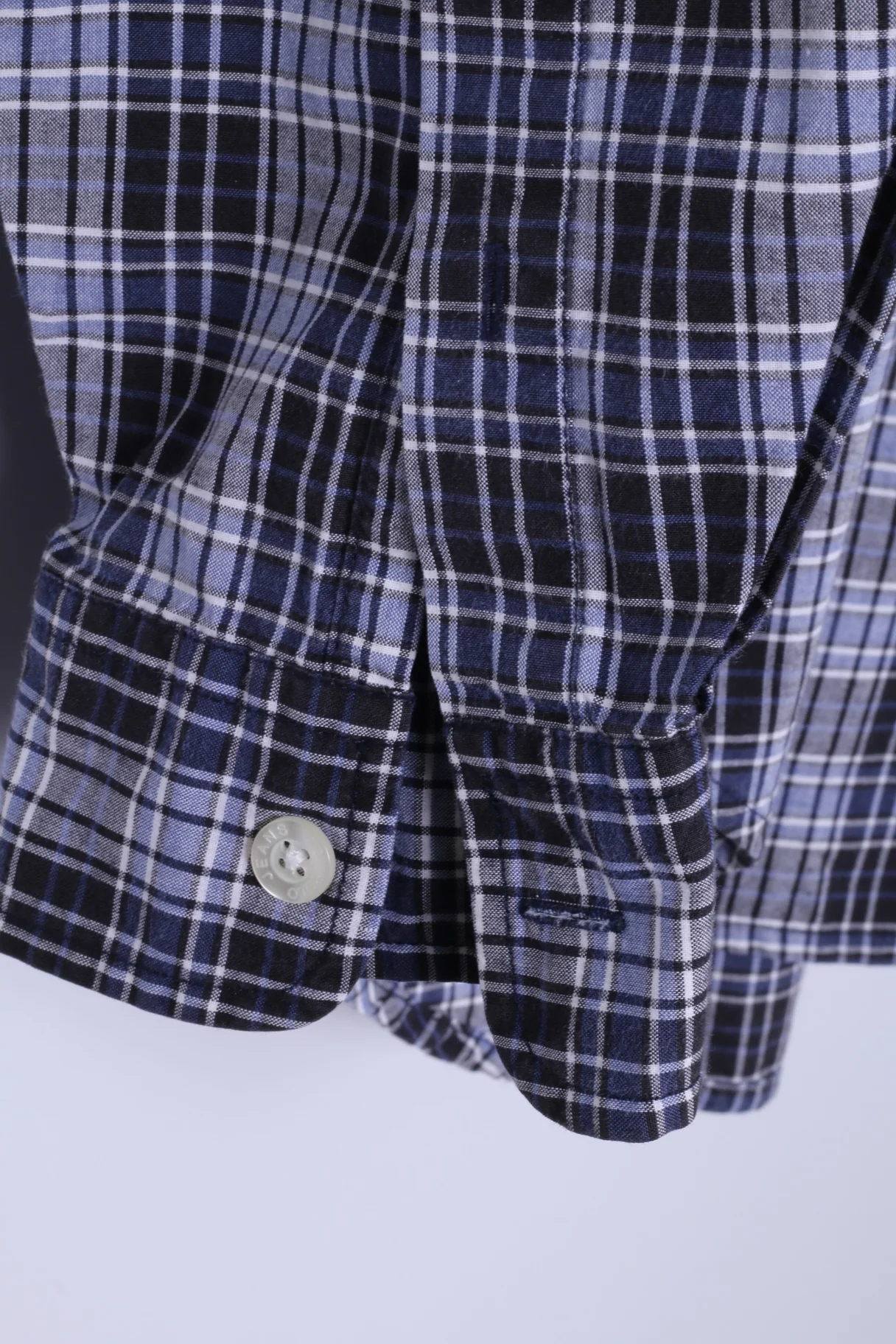 Polo Jeans Co Ralph Lauren Mens M Casual Shirt Navy Checkered Cotton Detailed Buttons Top - Image 4