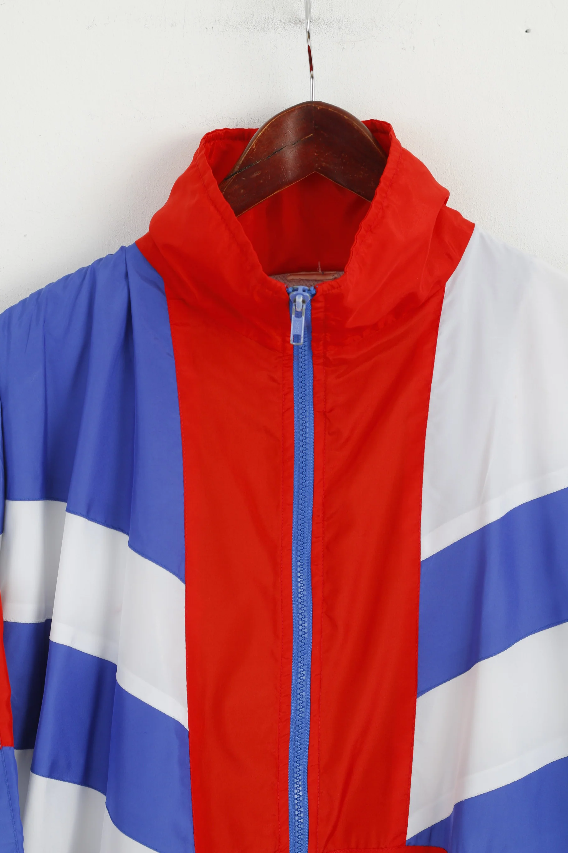 Vintage Men L Bomber Jacket Blue Shiny Full Zipper Oldschool Sportswear Top - Image 2