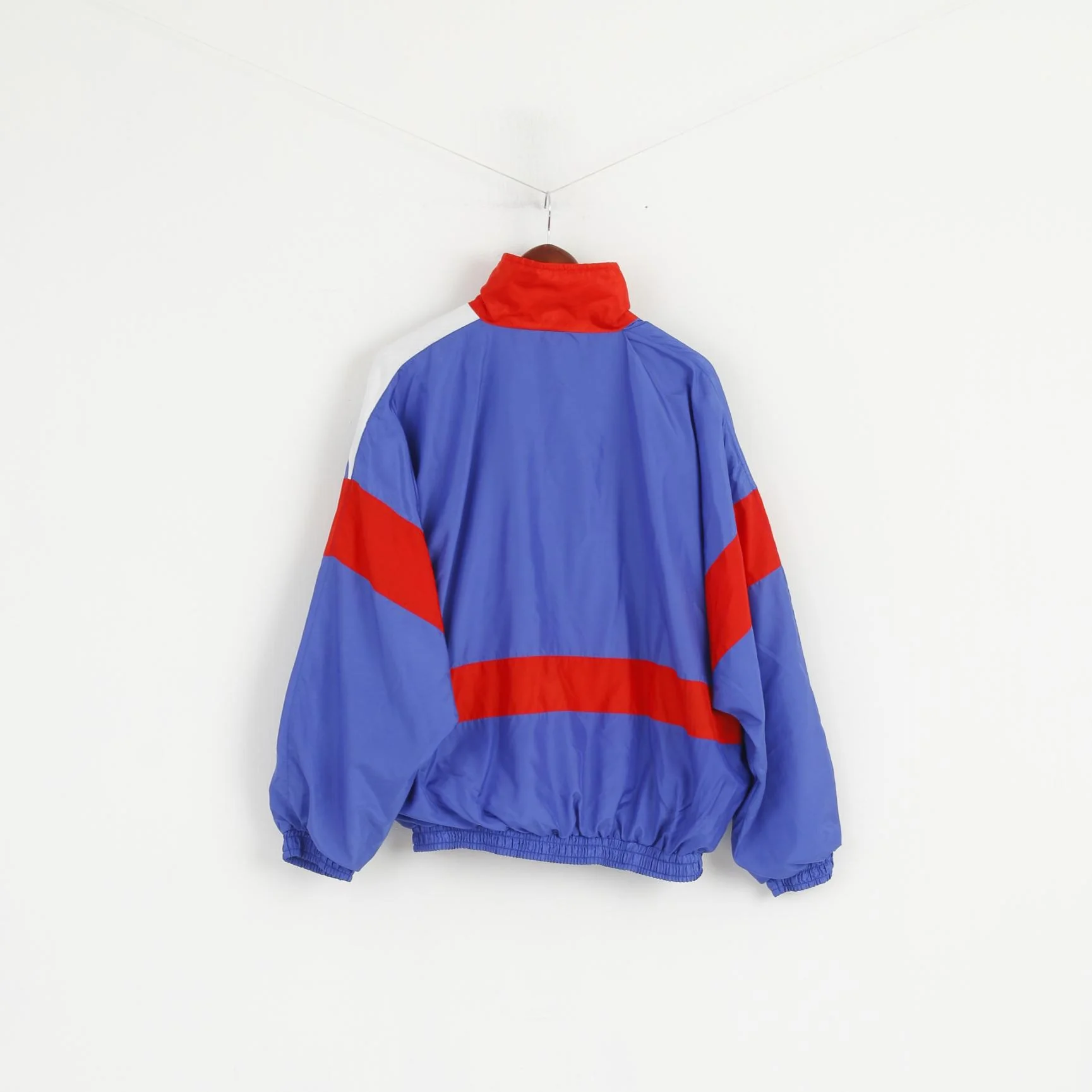 Vintage Men L Bomber Jacket Blue Shiny Full Zipper Oldschool Sportswear Top - Image 5