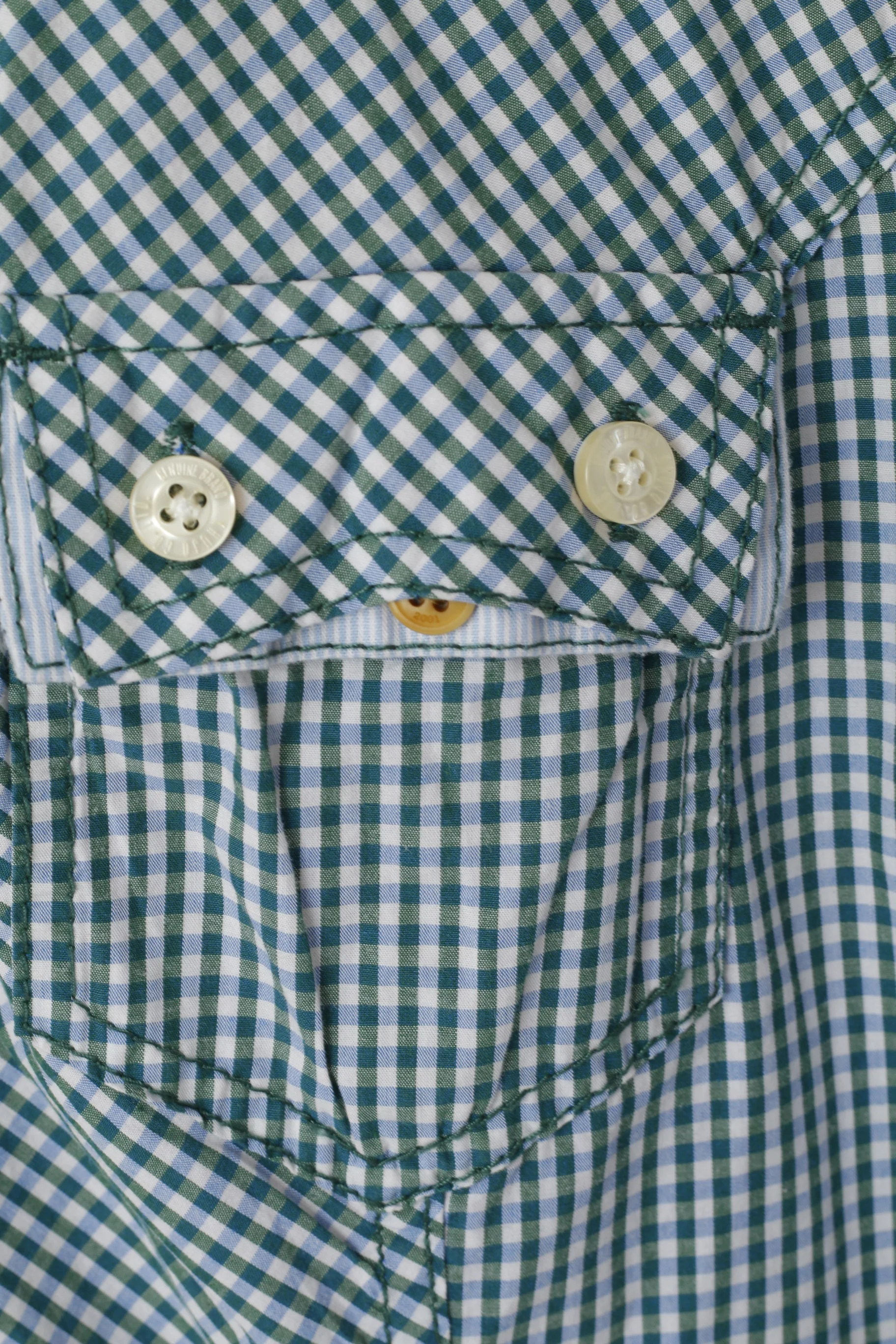 Khujo Women L (M) Casual Shirt Green Blue Check Cotton Rooftop Short Sleeve Top - Image 3