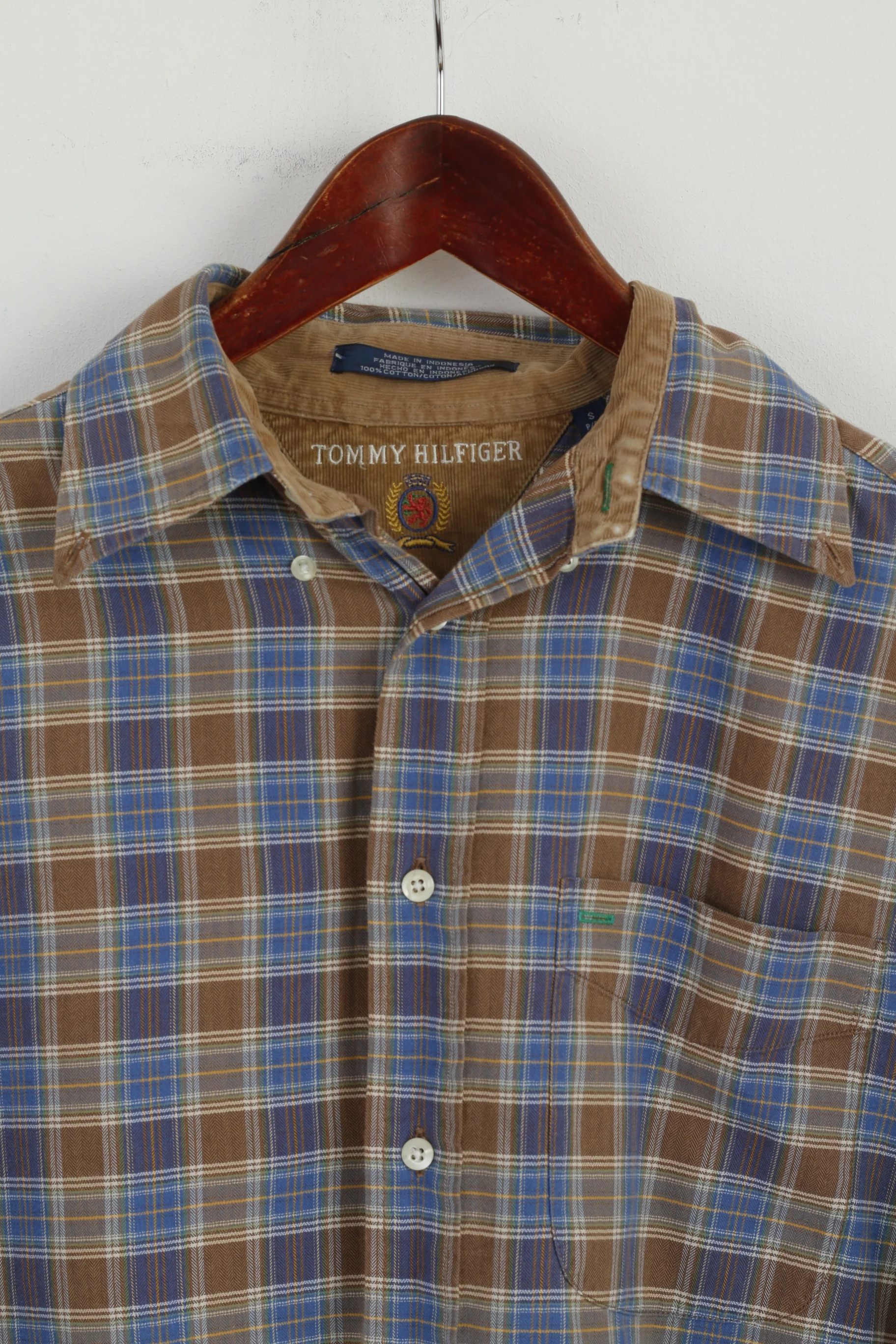 Tommy Hilfiger Mens S (L) Casual Shirt Brown Check Cotton Long Sleeve Country Top - Image 2