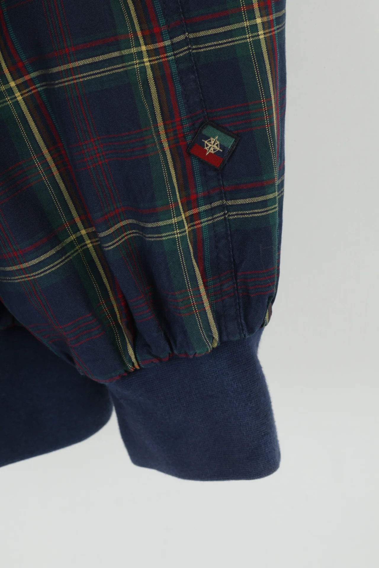 Bison Club Scandinavia Men XXL Jacket Navy Check Silk Bomber Shoulder Pads Bomber Top - Image 4