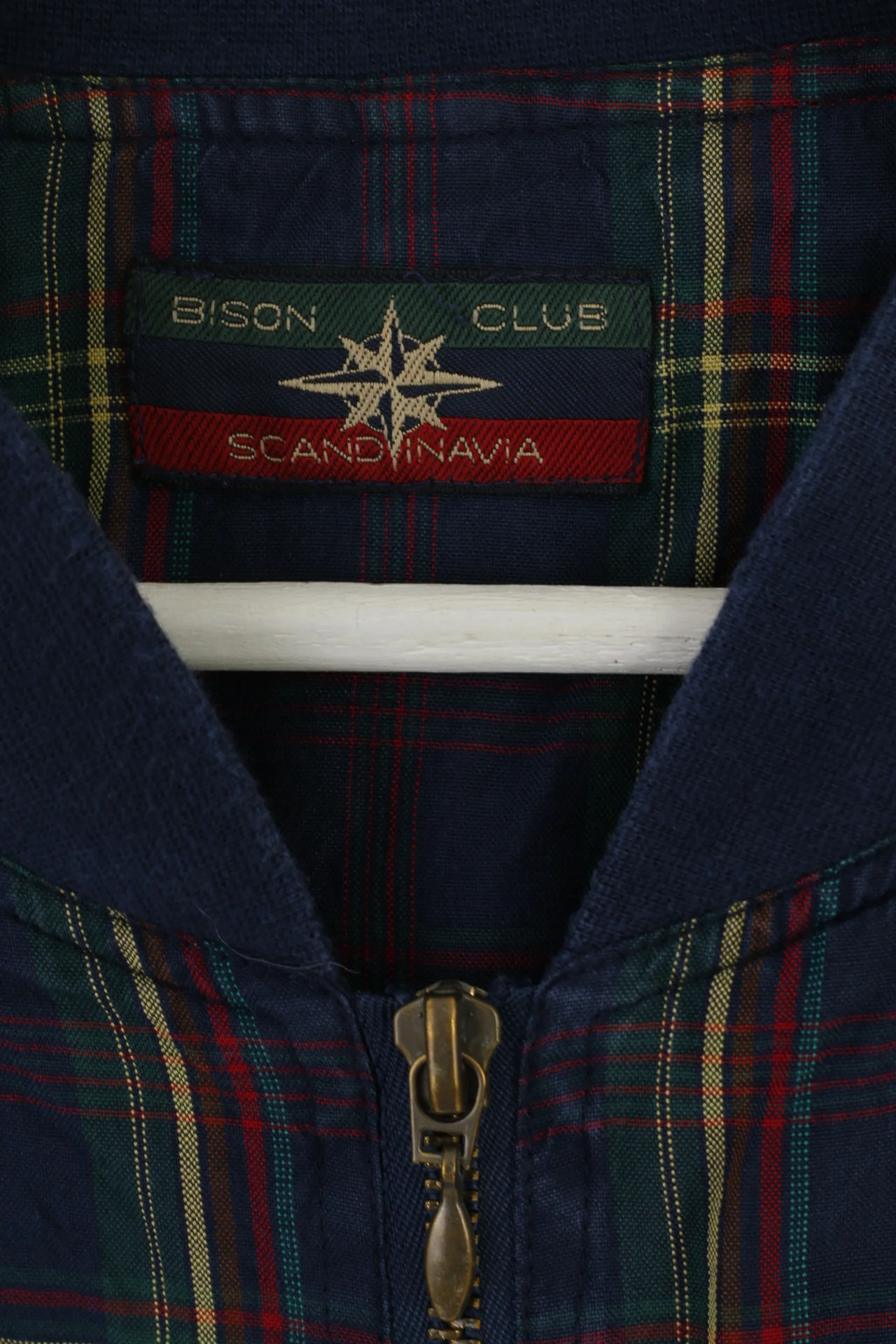 Bison Club Scandinavia Men XXL Jacket Navy Check Silk Bomber Shoulder Pads Bomber Top - Image 5