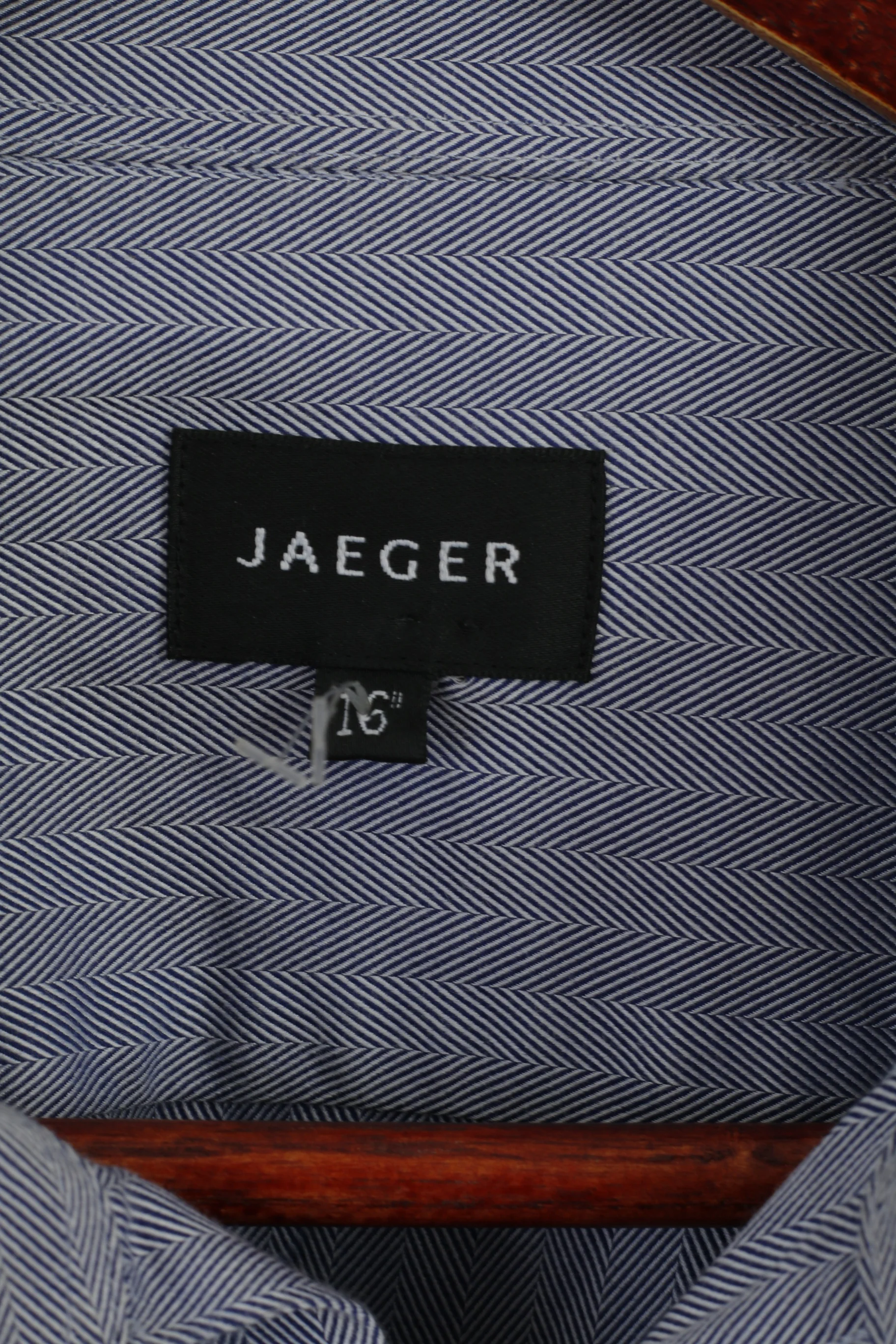 Jaeger Men 16 L Casual Shirt Blue Cotton Striped Long Sleeve Detailed Buttons Top - Image 4