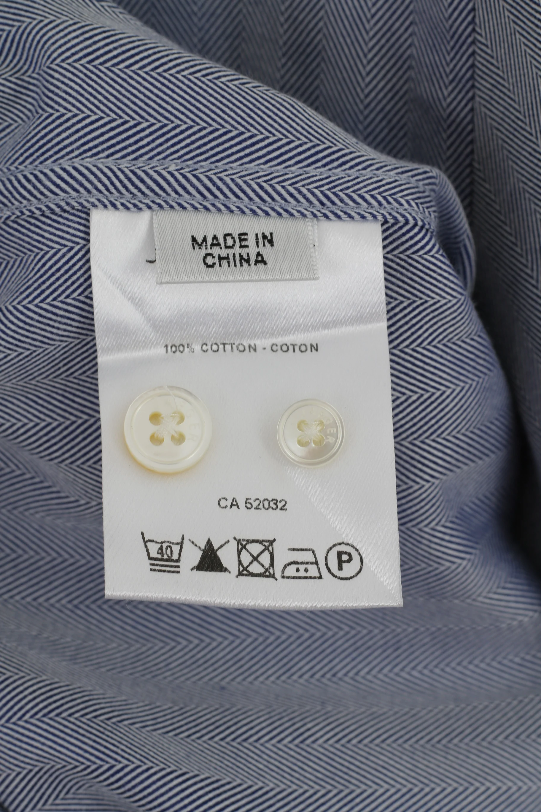 Jaeger Men 16 L Casual Shirt Blue Cotton Striped Long Sleeve Detailed Buttons Top - Image 5