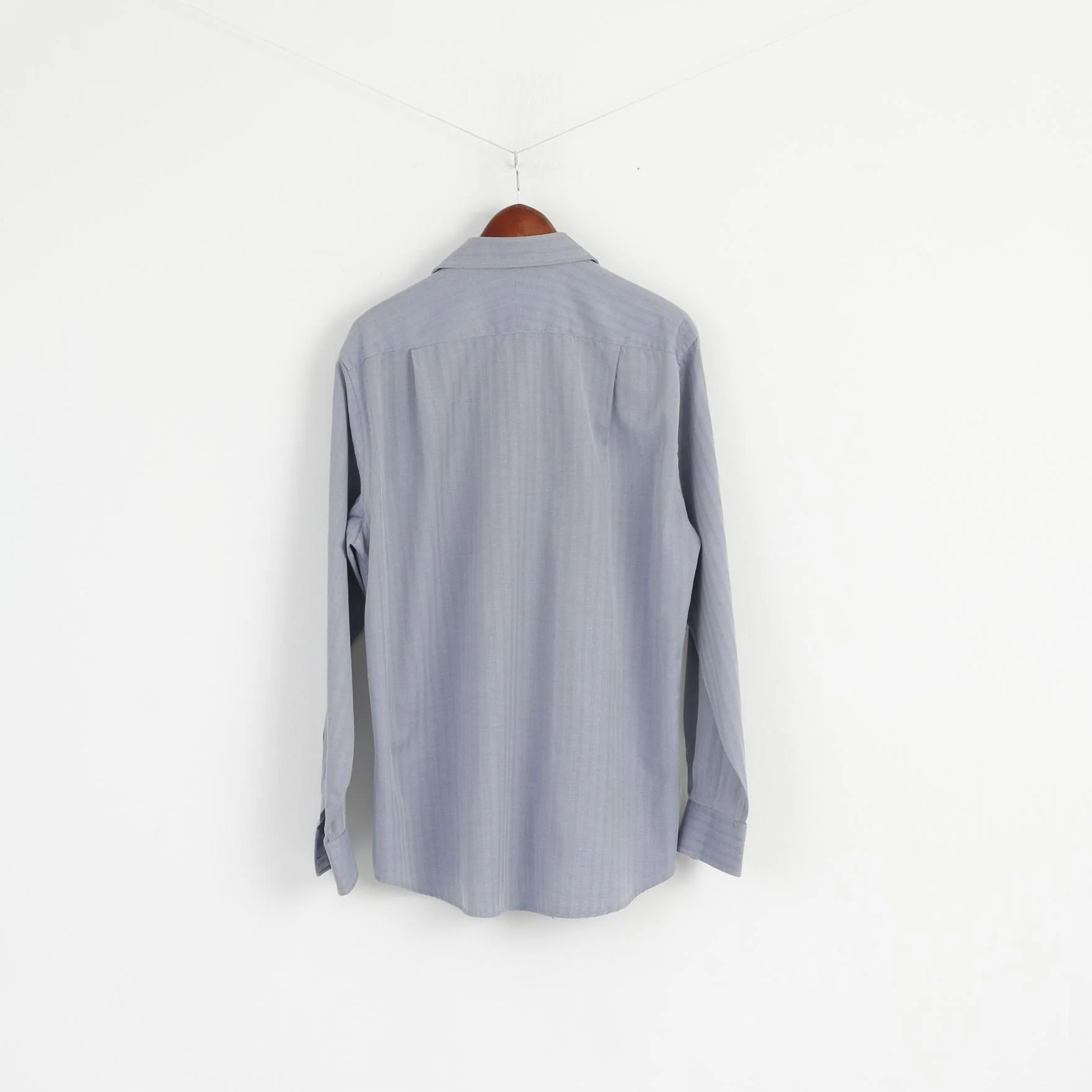 Jaeger Men 16 L Casual Shirt Blue Cotton Striped Long Sleeve Detailed Buttons Top - Image 6