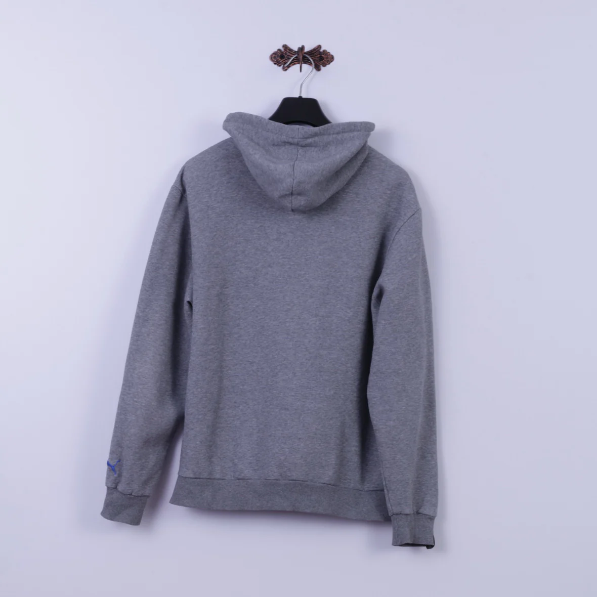 PUMA Mens XL Sweatshirt Grey Cotton Blue Logo Hooded Kangaroo Pocket Hoodie - Image 9