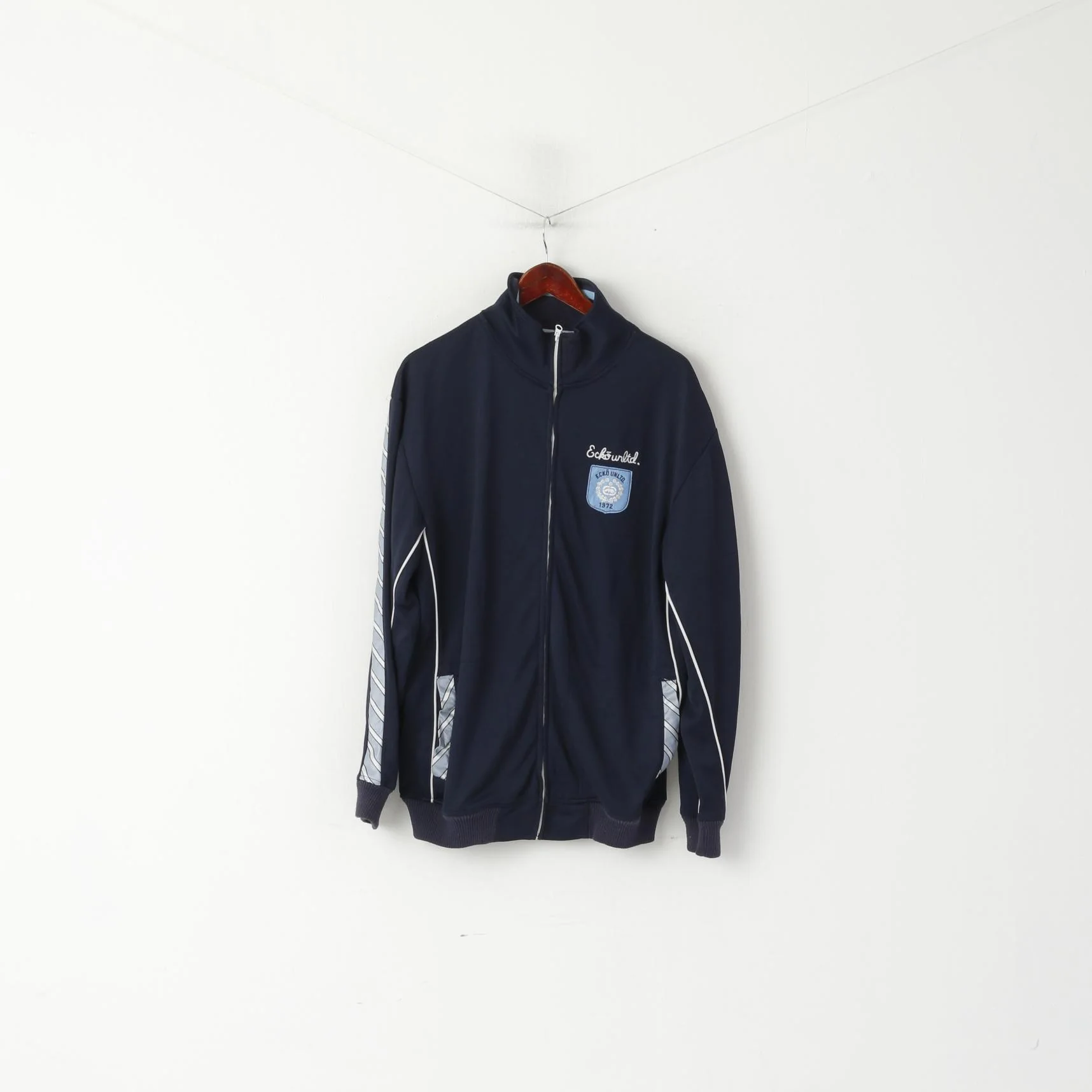 Ecko Unltd. Men M Sweatshirt Navy Shiny 1972 Retro Full Zipper Rhino Brand Track Top