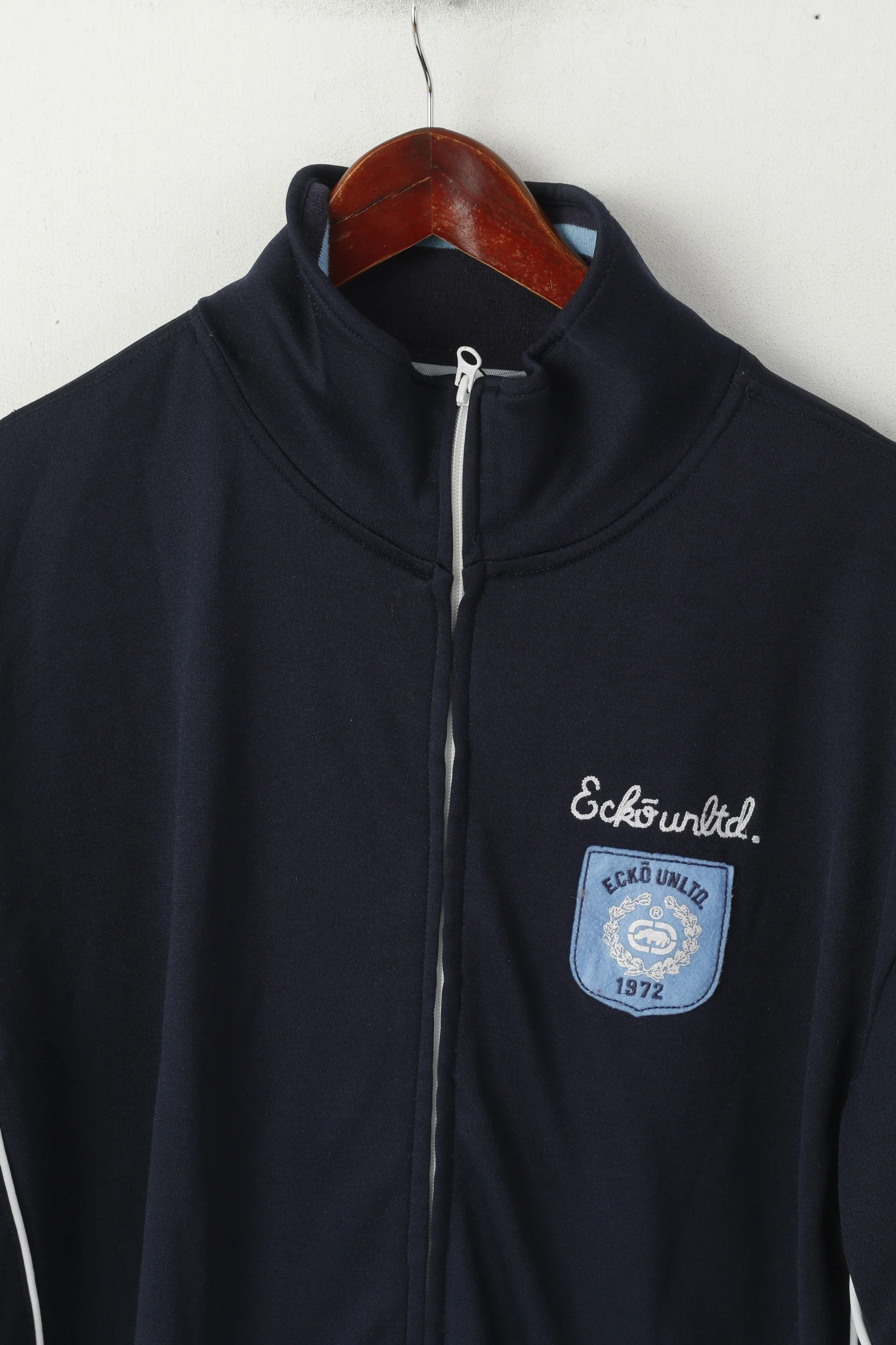 Ecko Unltd. Men M Sweatshirt Navy Shiny 1972 Retro Full Zipper Rhino Brand Track Top - Image 2