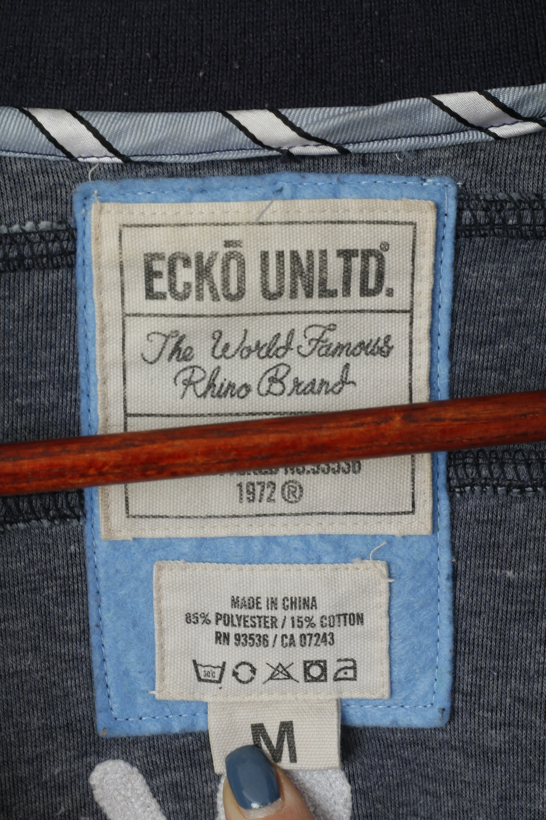 Ecko Unltd. Men M Sweatshirt Navy Shiny 1972 Retro Full Zipper Rhino Brand Track Top - Image 4