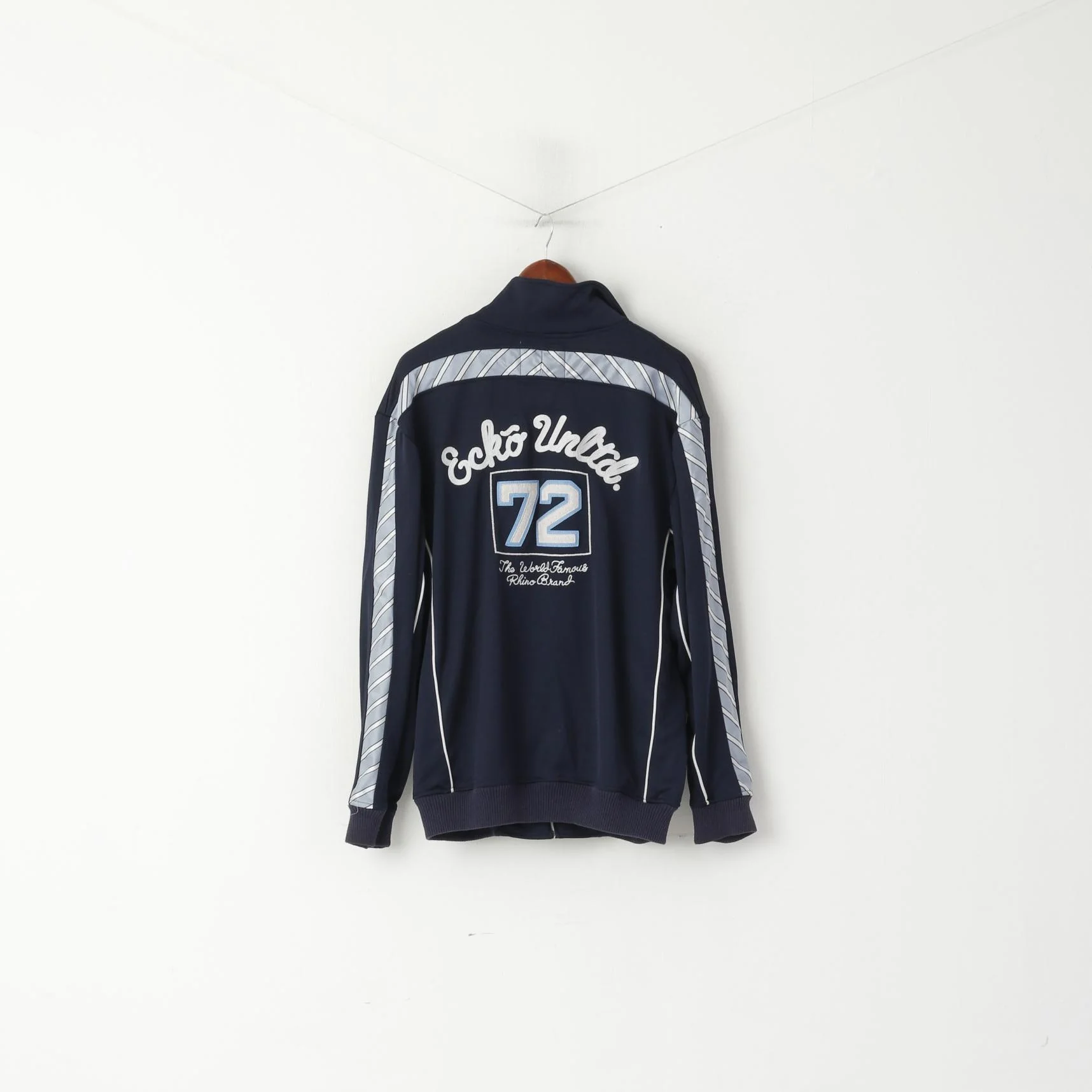 Ecko Unltd. Men M Sweatshirt Navy Shiny 1972 Retro Full Zipper Rhino Brand Track Top - Image 6