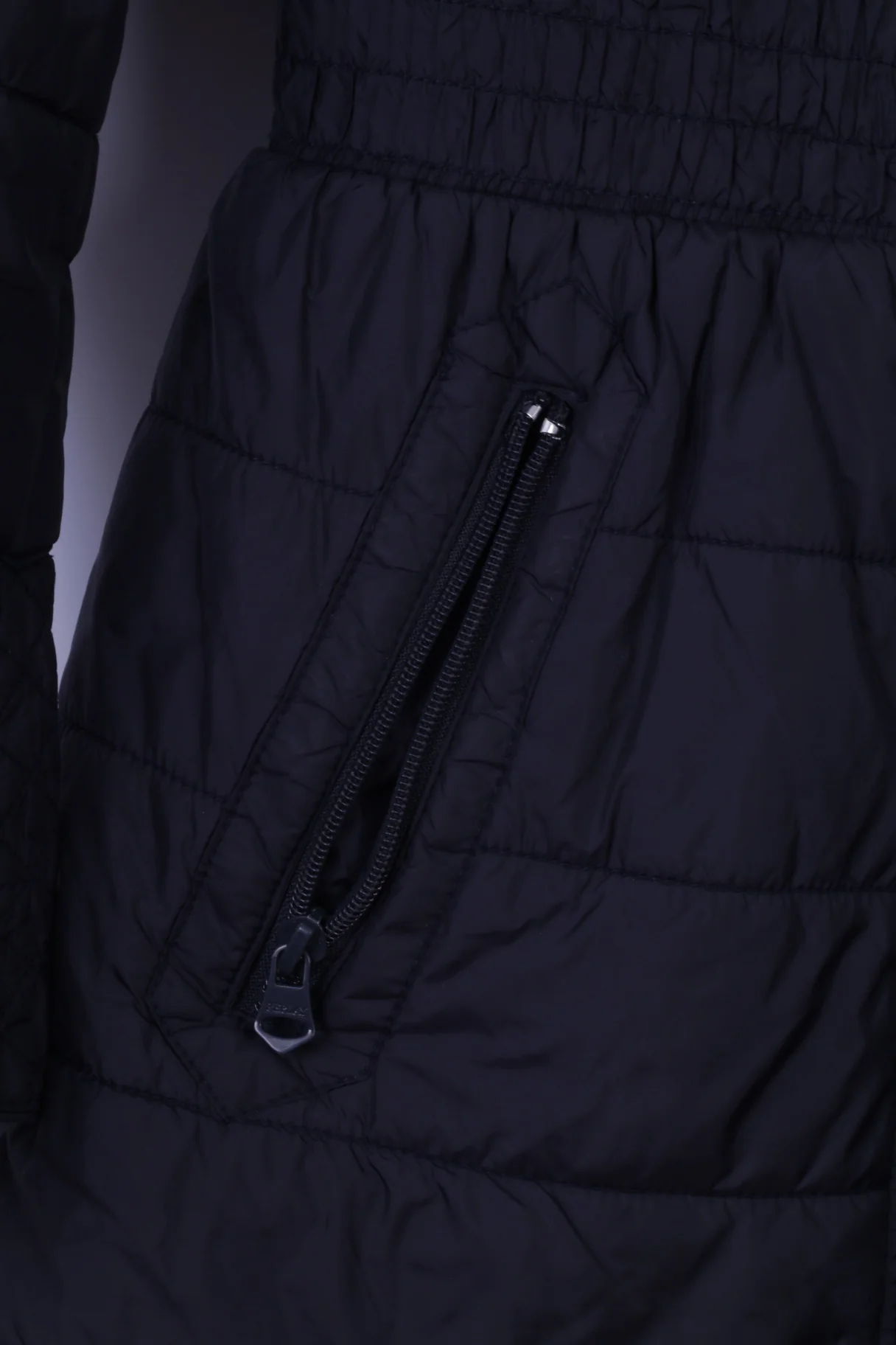 Replay Womens L (M) Jacket Navy Long Full Zipper Hidden Hood Casual Parka Top - Image 3
