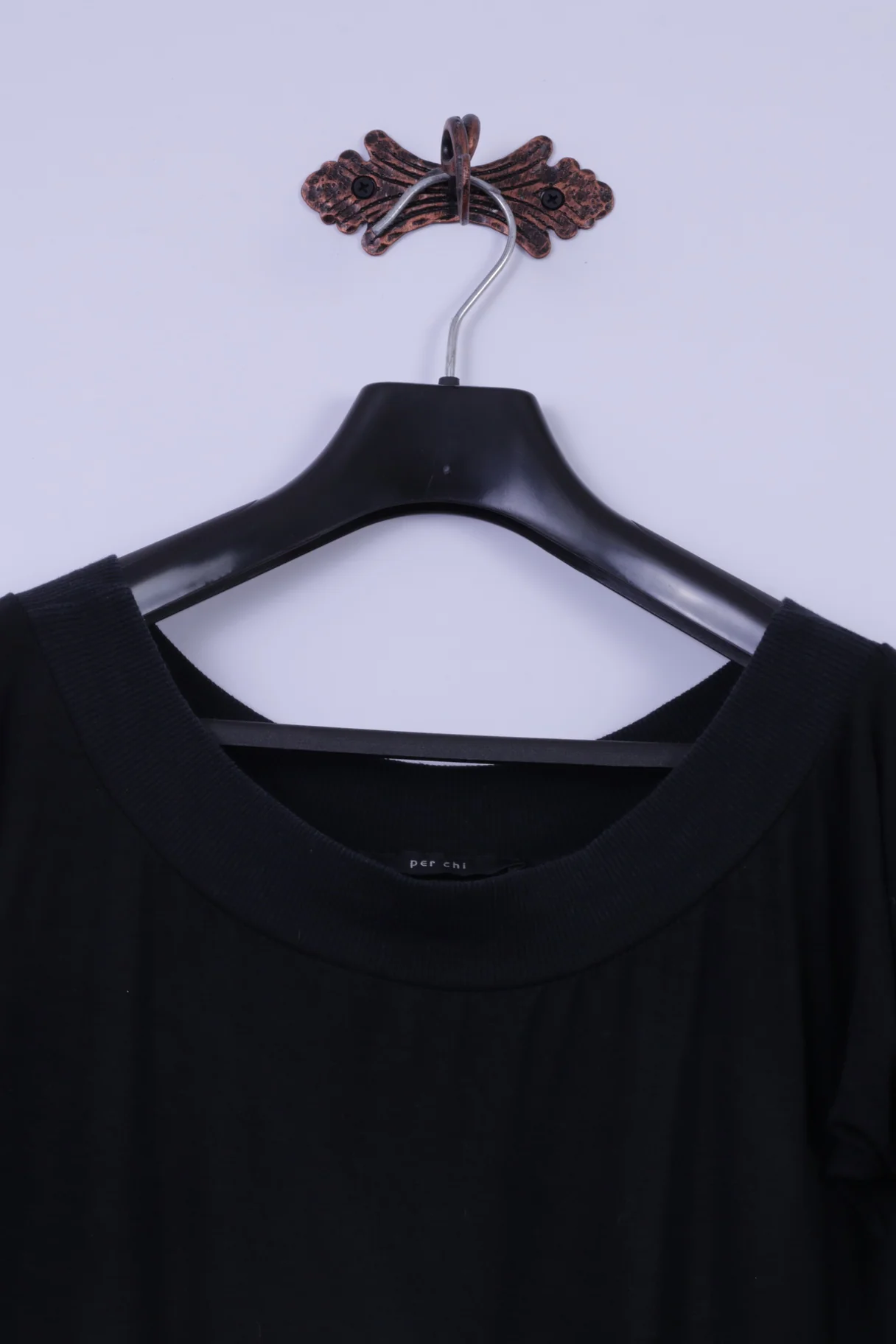 Per Chi Womens 42 S Mini Dress Black Stretch Cotton Crew Neck Fit Tunic - Image 2