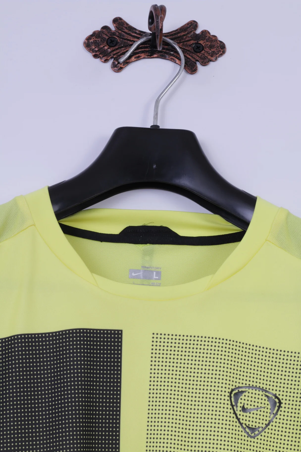 Nike Mens L Shirt Neon Yellow Football Training Dri Fit Jersey Sportswear Top - Image 2