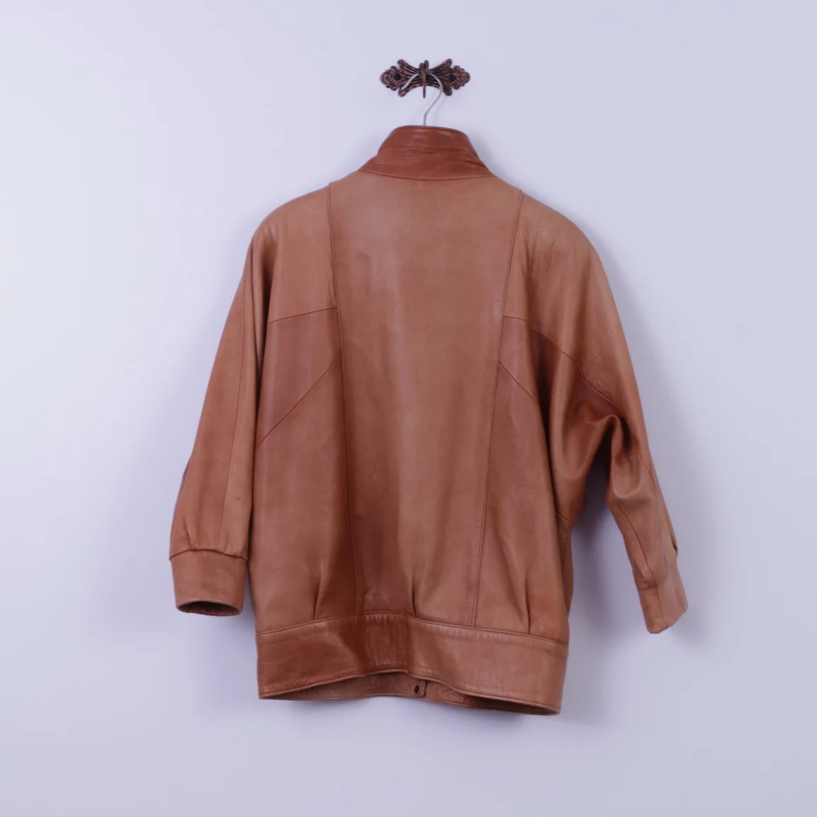 Albir Piel Womens M Bomber Jacket Brown Leather Vintage Made In Spain Snap Top - Image 7