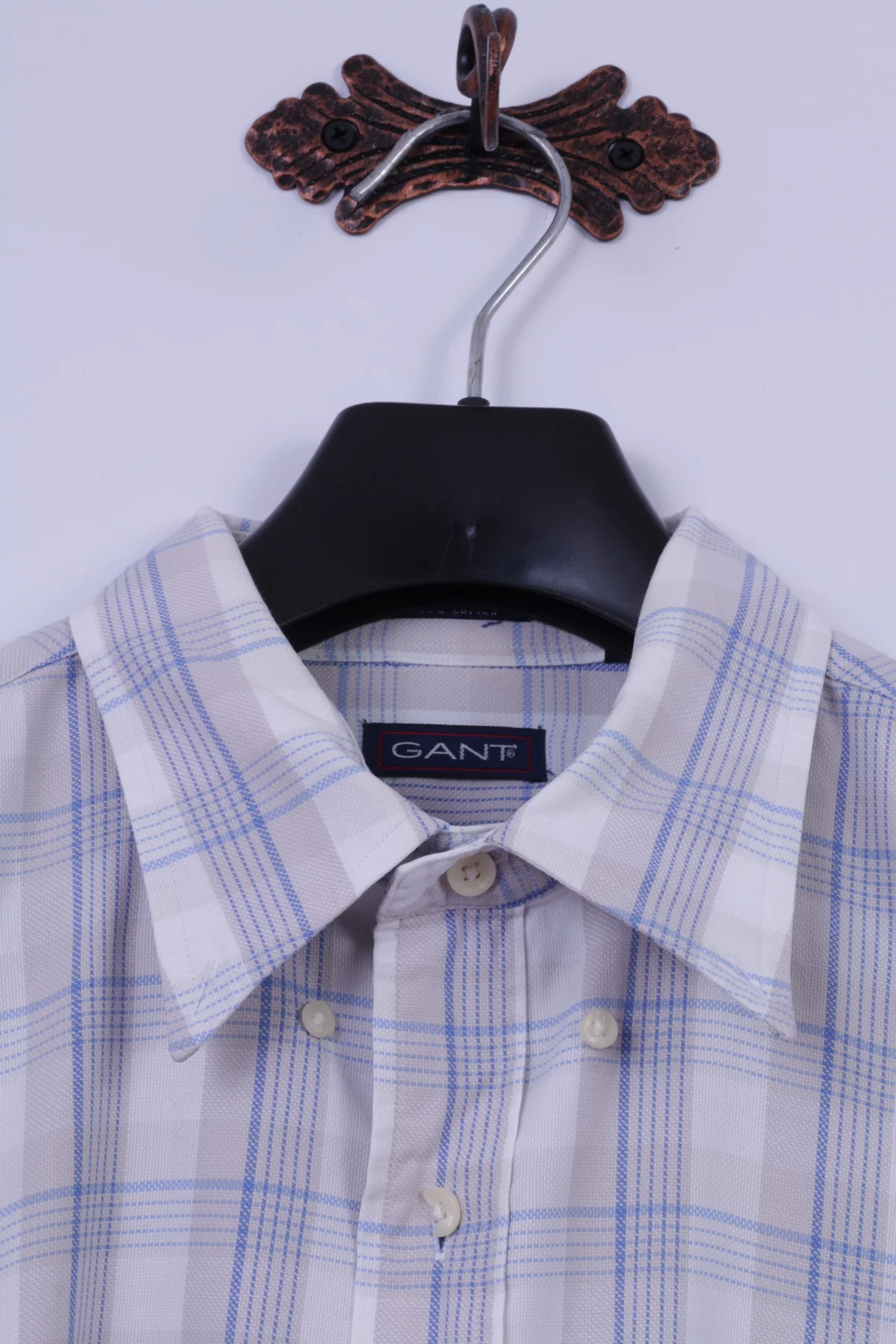 GANT Mens XL Casual Shirt Beige Check Cotton 50's Pique Long Sleeve Regular Fit - Image 2