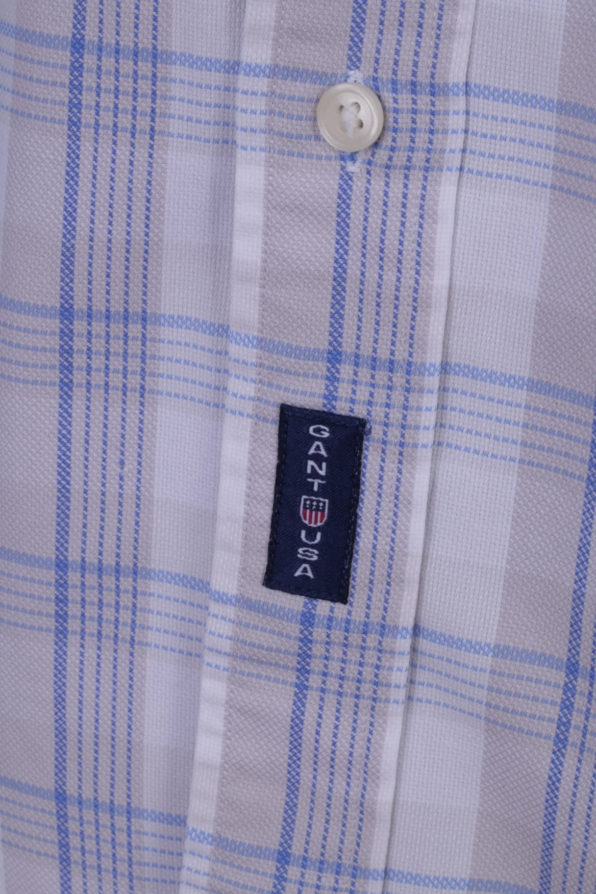 GANT Mens XL Casual Shirt Beige Check Cotton 50's Pique Long Sleeve Regular Fit - Image 4