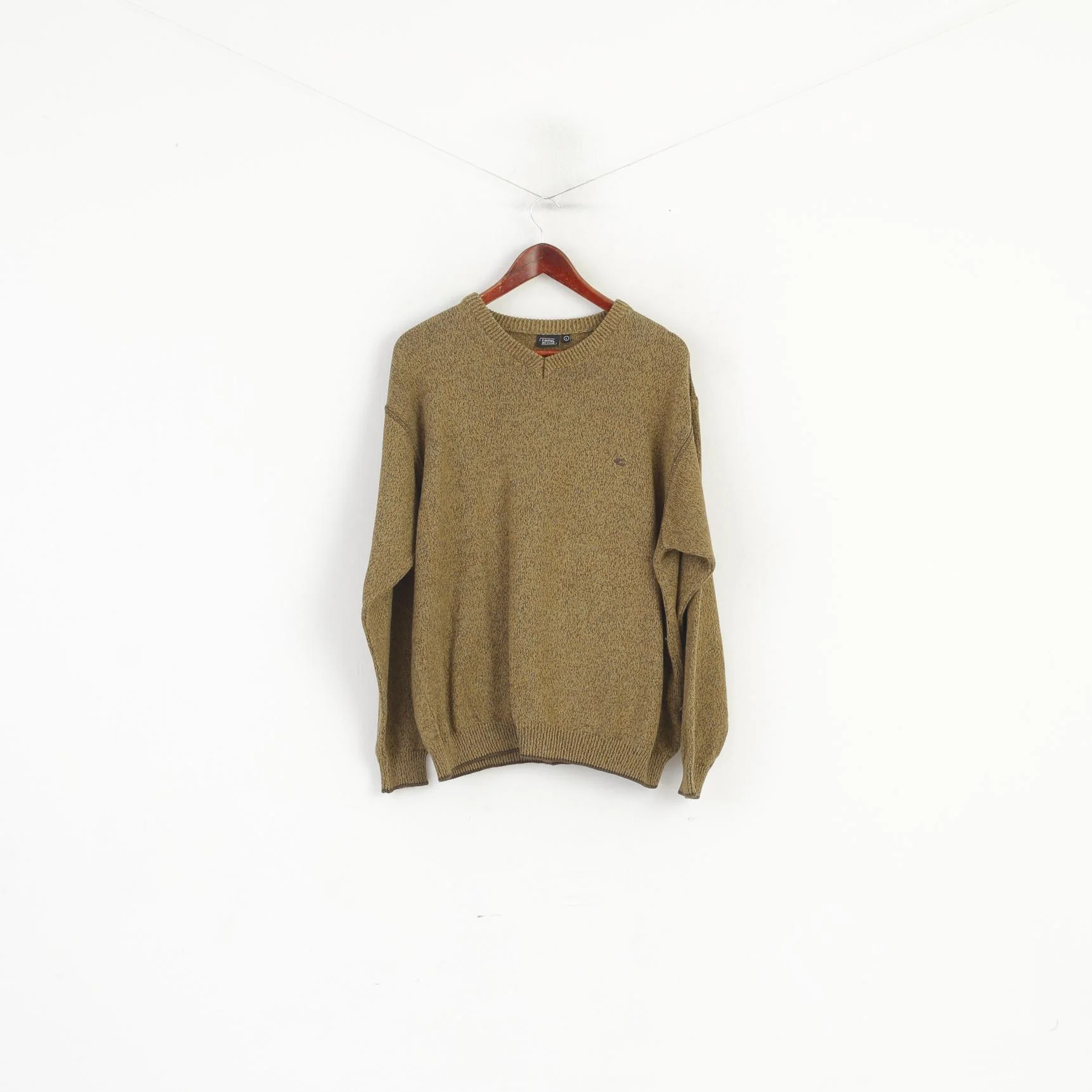 Camel Active Men L Jumper Mustard Cotton Knitwear Classic Logo Sweater