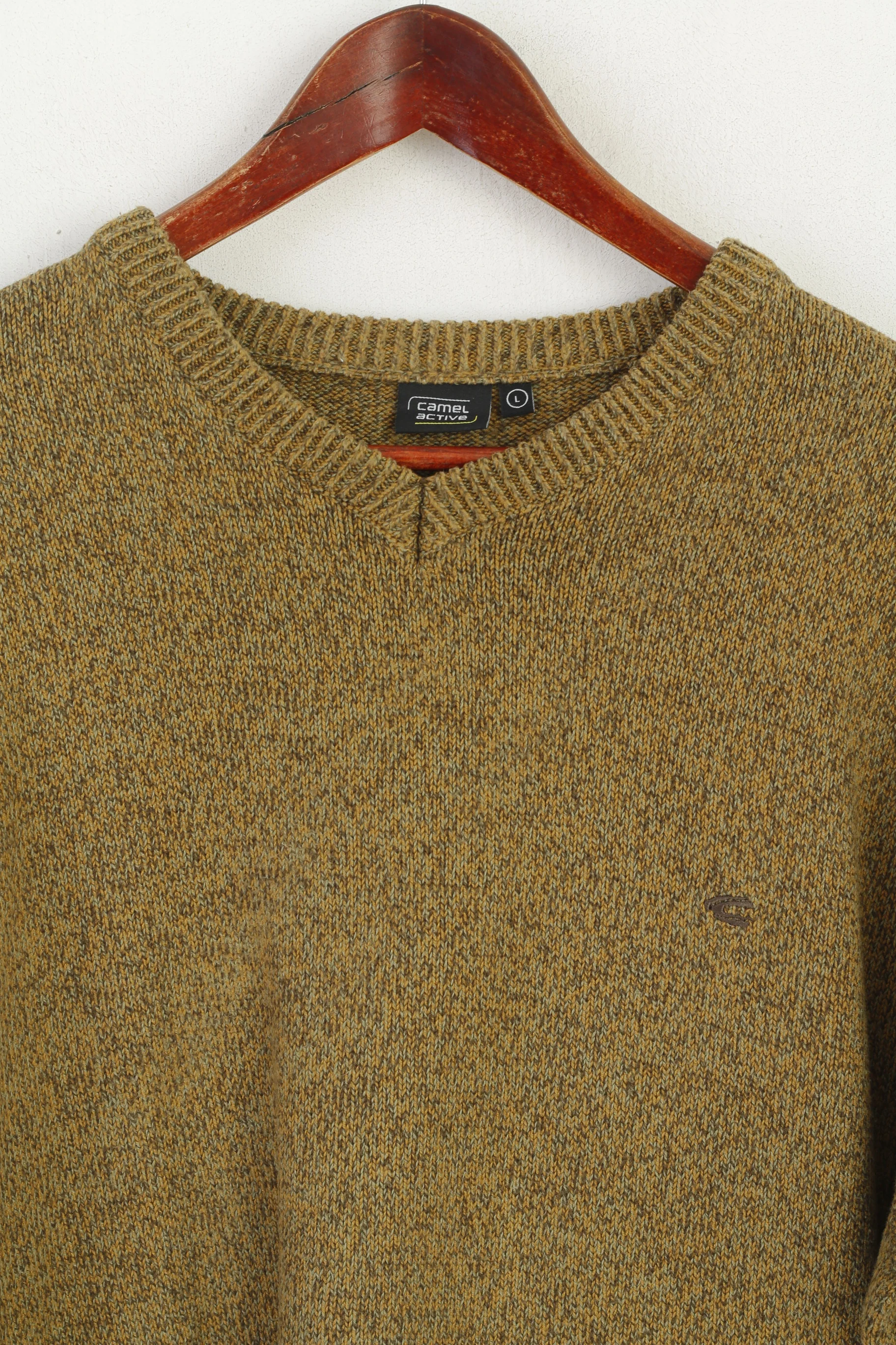 Camel Active Men L Jumper Mustard Cotton Knitwear Classic Logo Sweater - Image 2