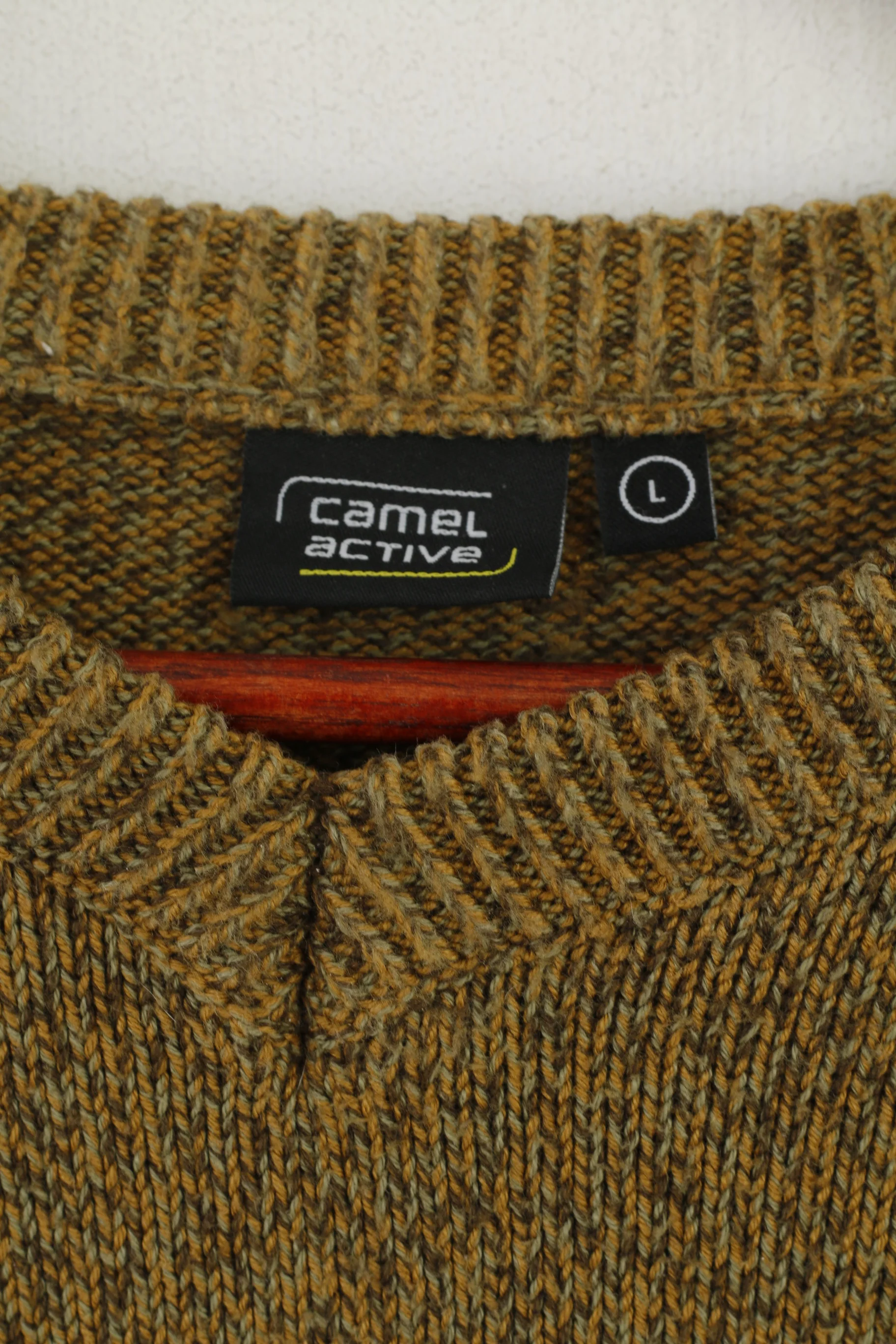 Camel Active Men L Jumper Mustard Cotton Knitwear Classic Logo Sweater - Image 4