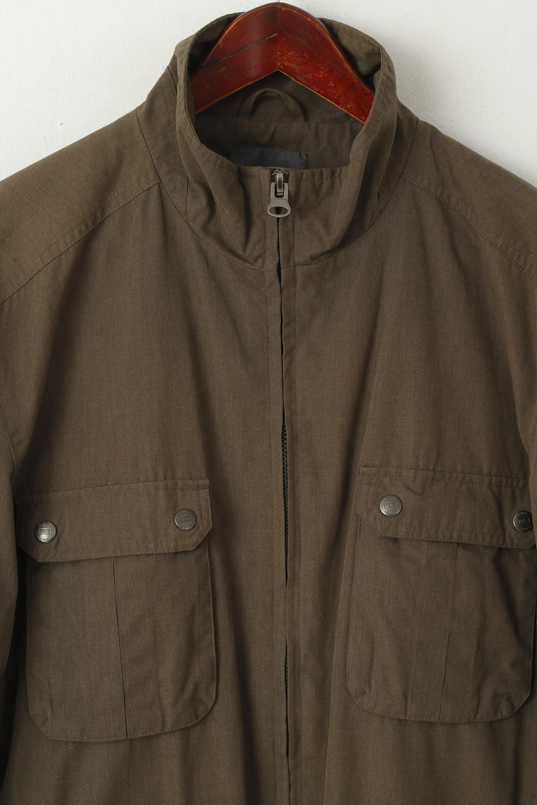Scott Co. Men L Jacket Green Brown Full Zipper Military Lightweight Cotton Pockets Top - Image 2