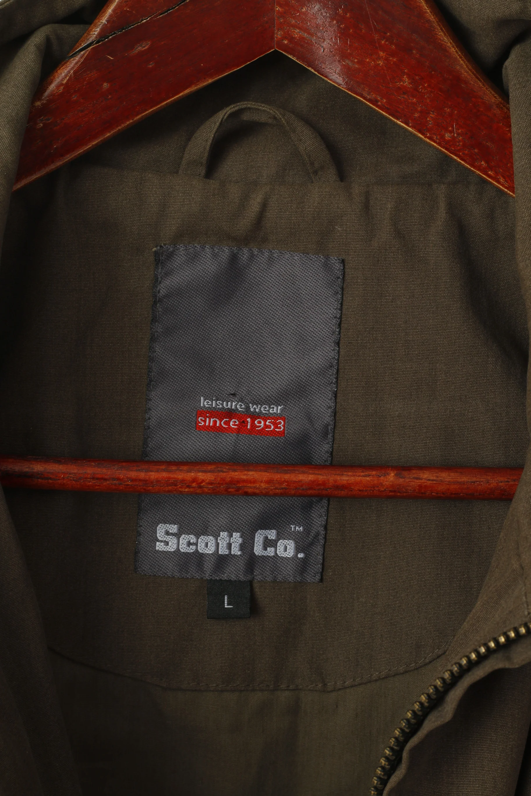 Scott Co. Men L Jacket Green Brown Full Zipper Military Lightweight Cotton Pockets Top - Image 4