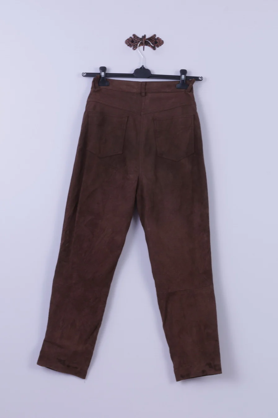 Style File Womens 10 S Trousers Brown 100% Leather Suede Retro High Waist Pants - Image 8
